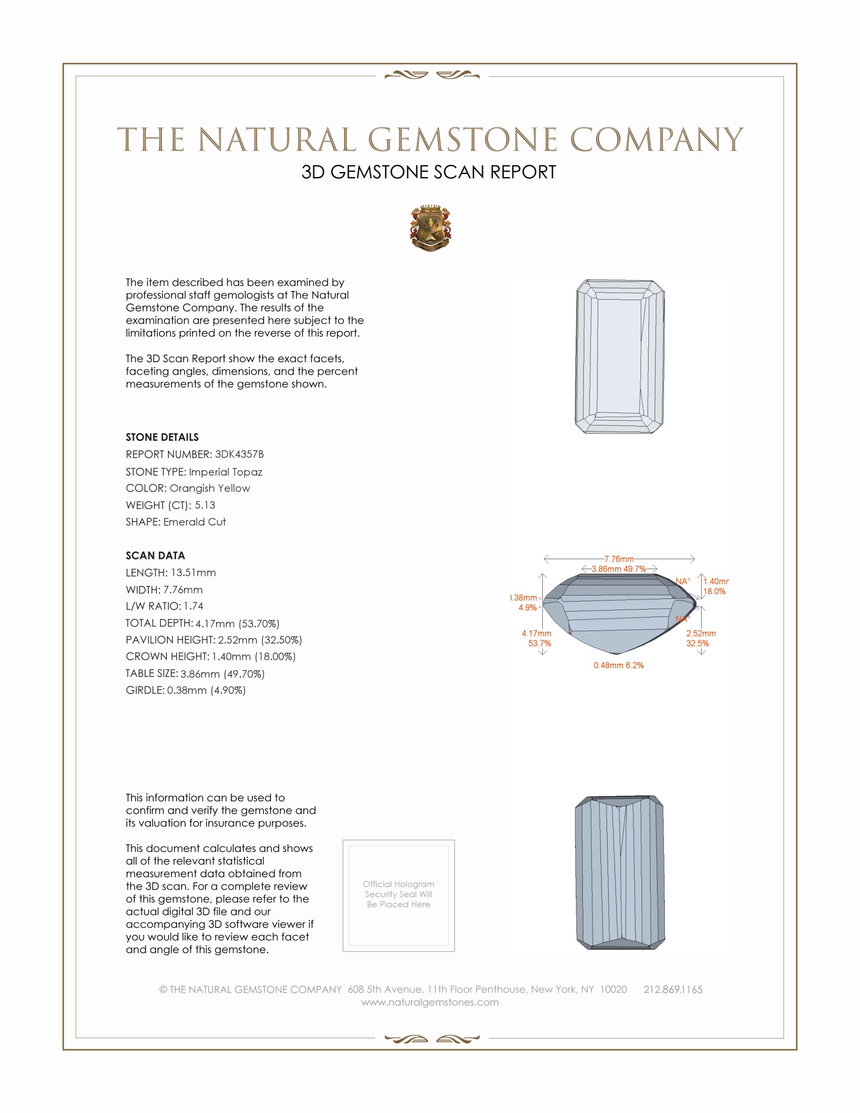 5.13 Ct. Imperial Topaz from Brazil