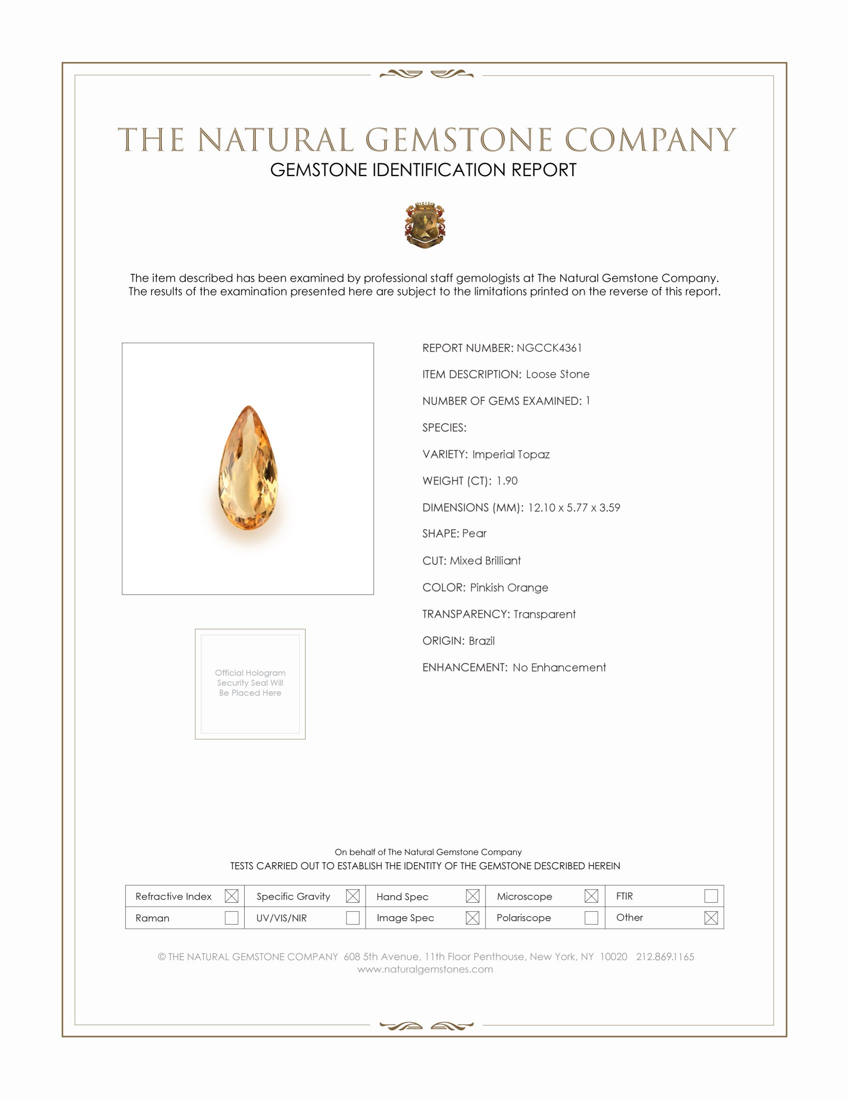 1.90 Ct. Imperial Topaz from Brazil