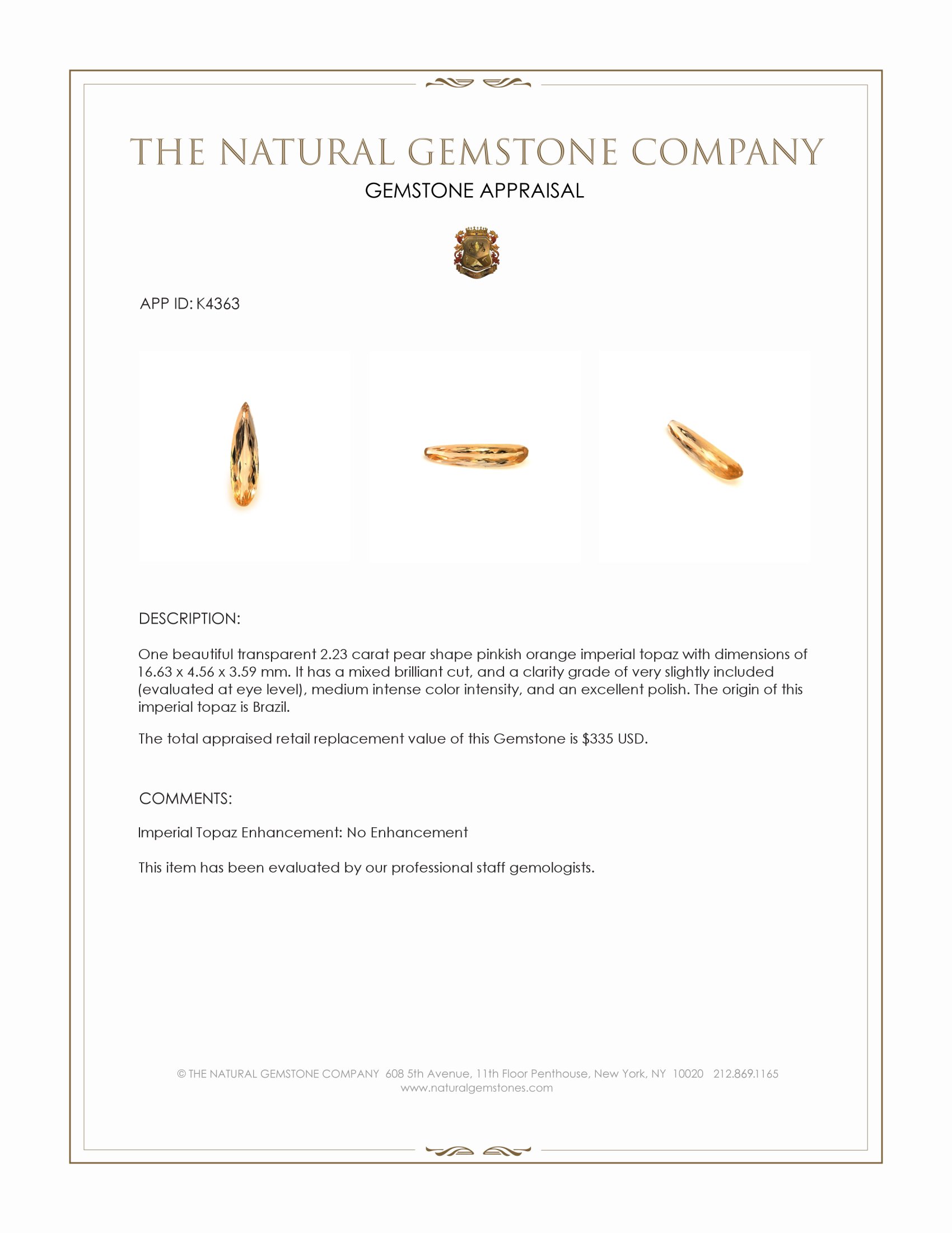 2.23 Ct. Imperial Topaz from Brazil