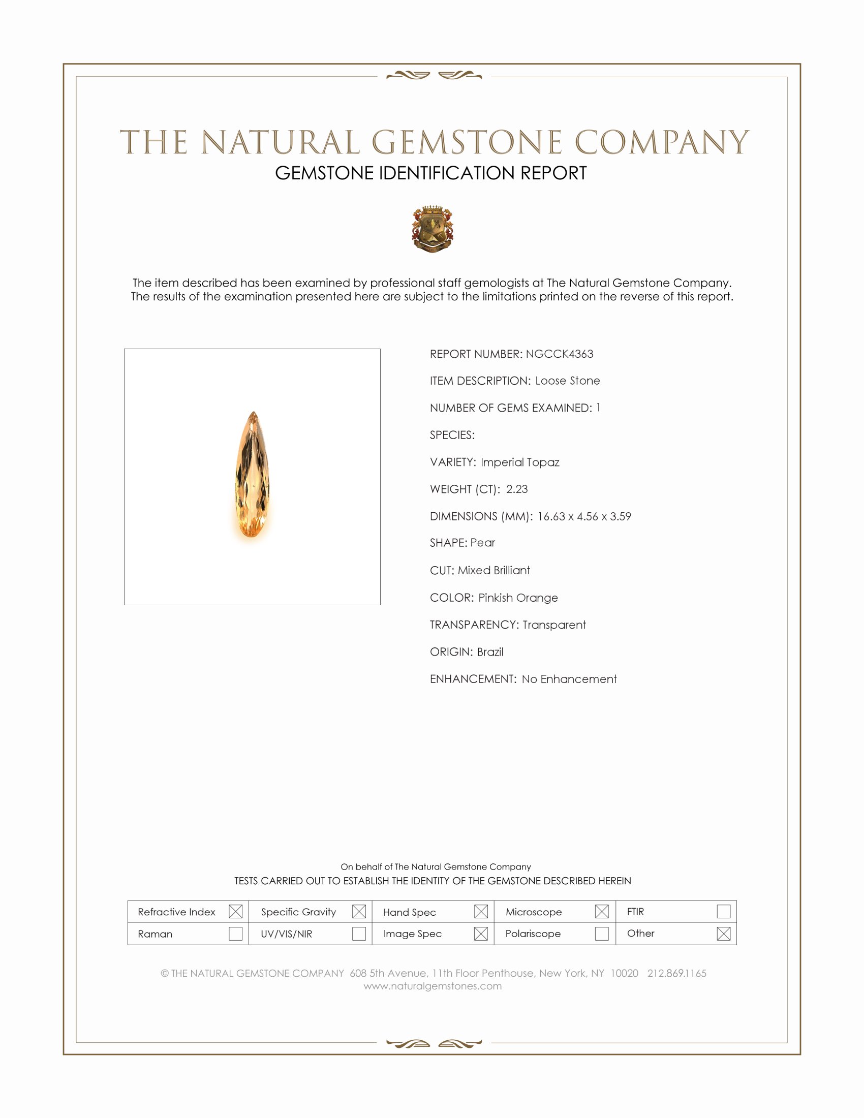 2.23 Ct. Imperial Topaz from Brazil