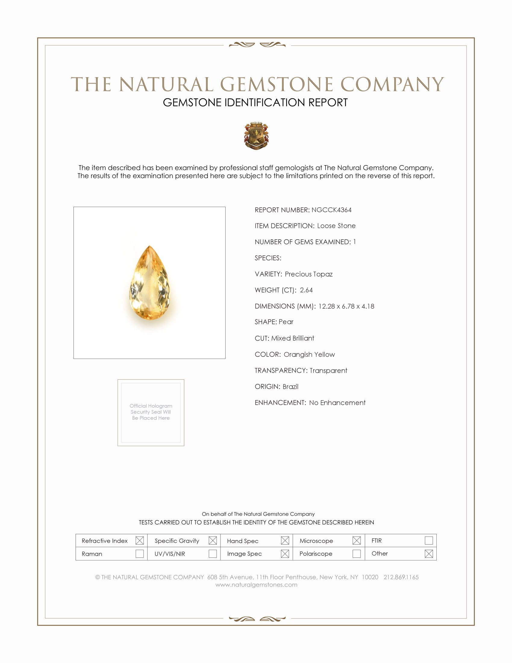 2.64 Ct. Precious Topaz from Brazil