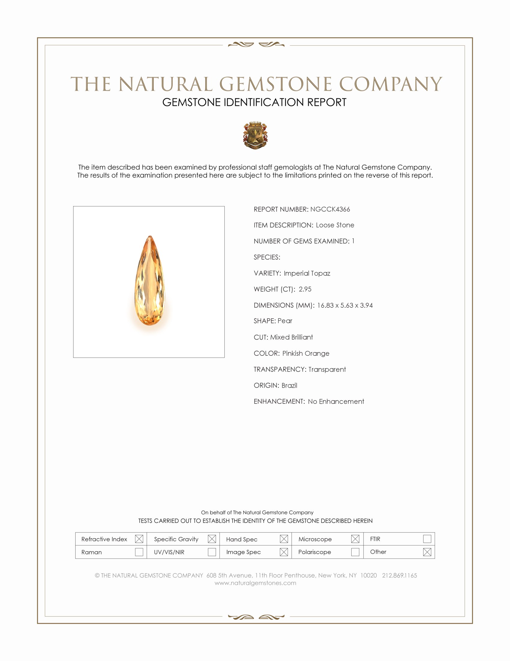 2.95 Ct. Imperial Topaz from Brazil