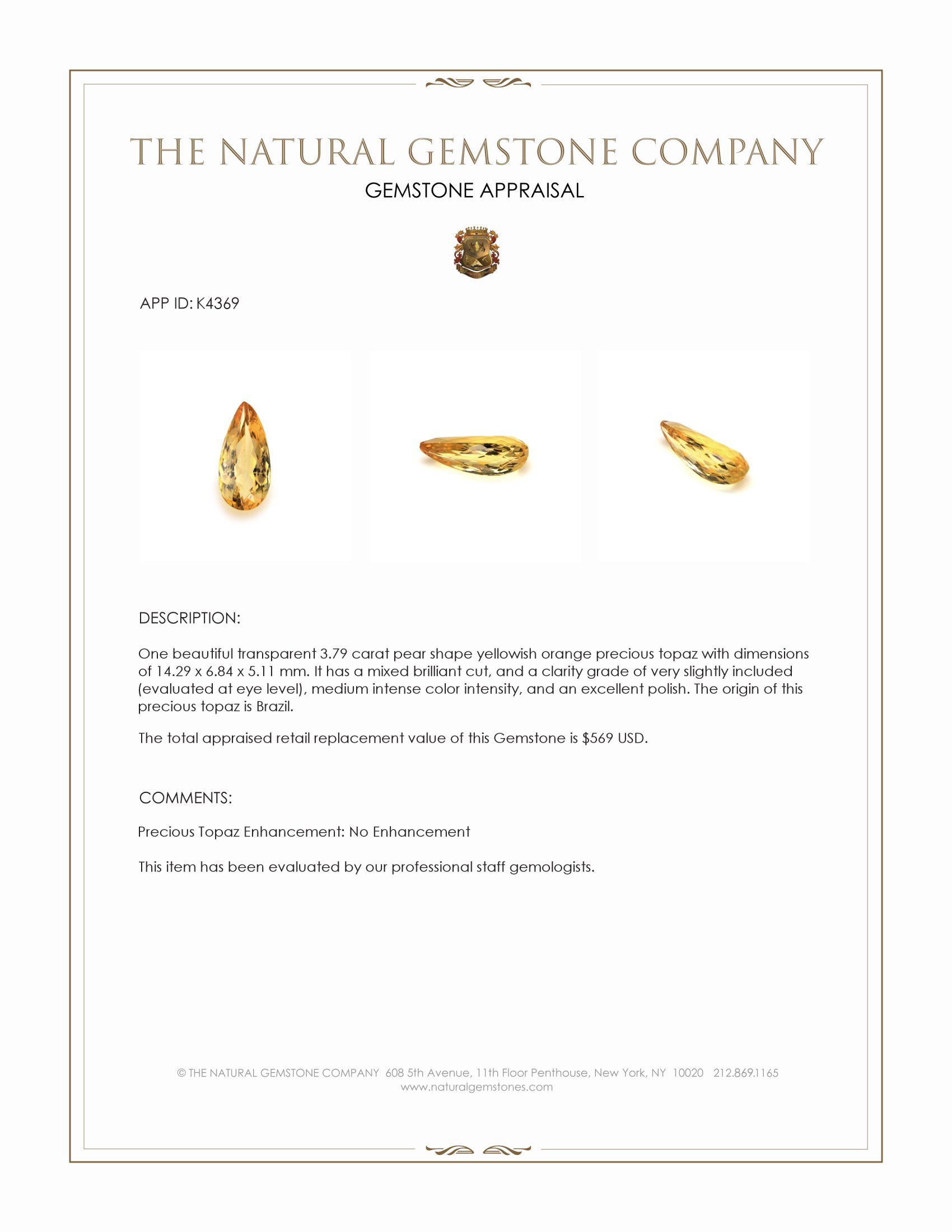 3.79 Ct. Precious Topaz from Brazil