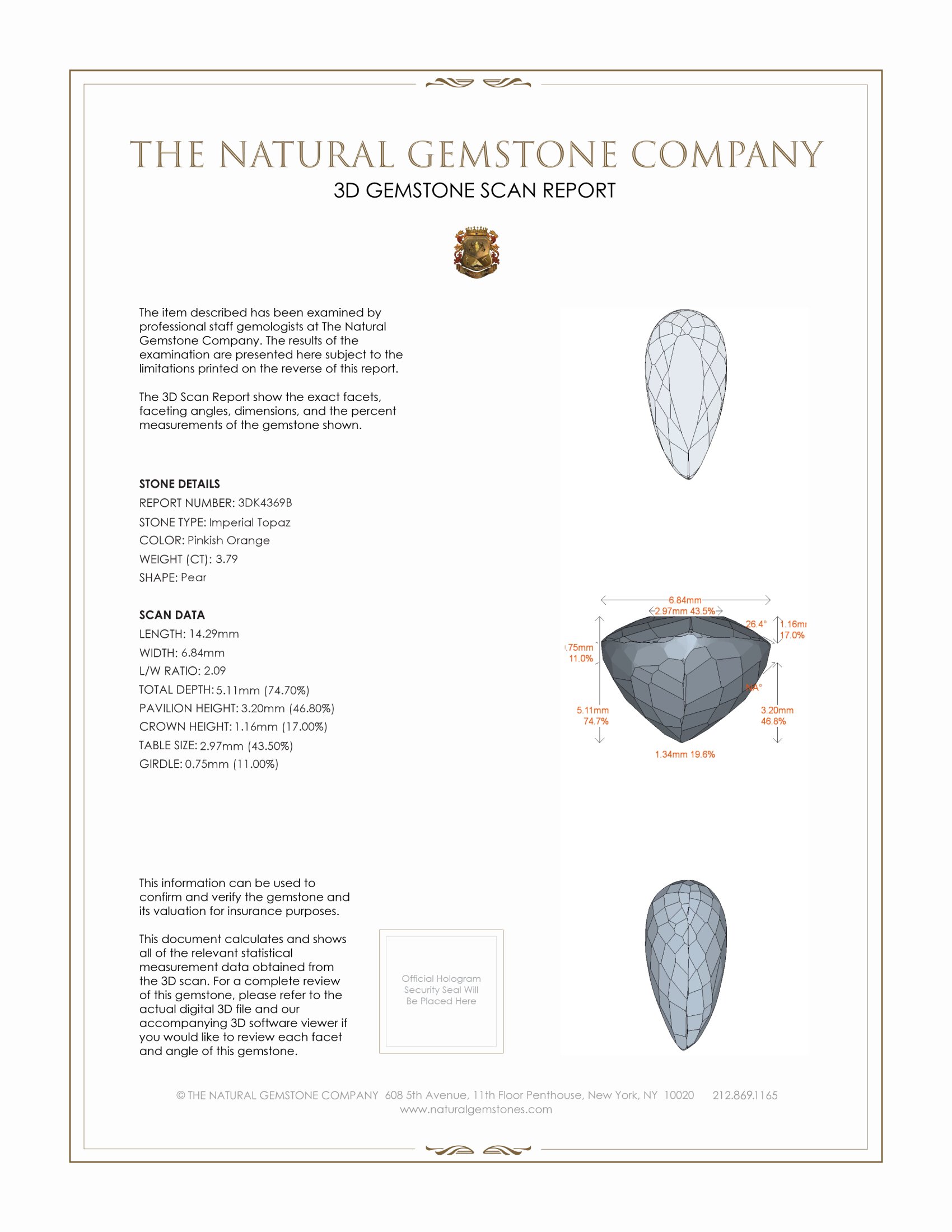 3.79 Ct. Imperial Topaz from Brazil