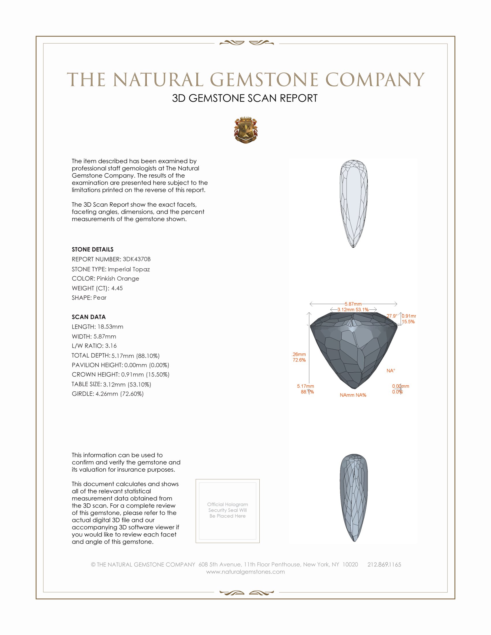 4.45 Ct. Imperial Topaz from Brazil