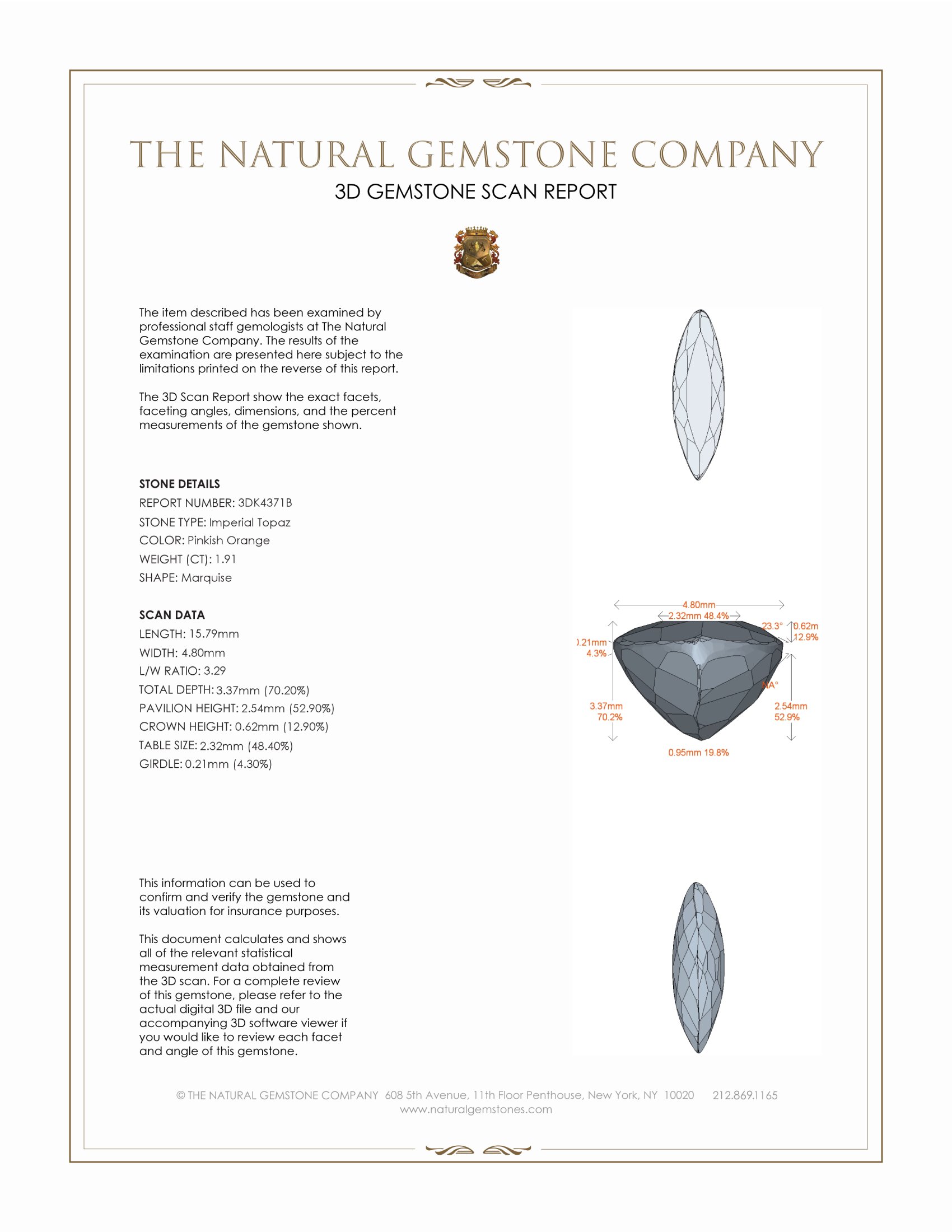 1.91 Ct. Imperial Topaz from Brazil
