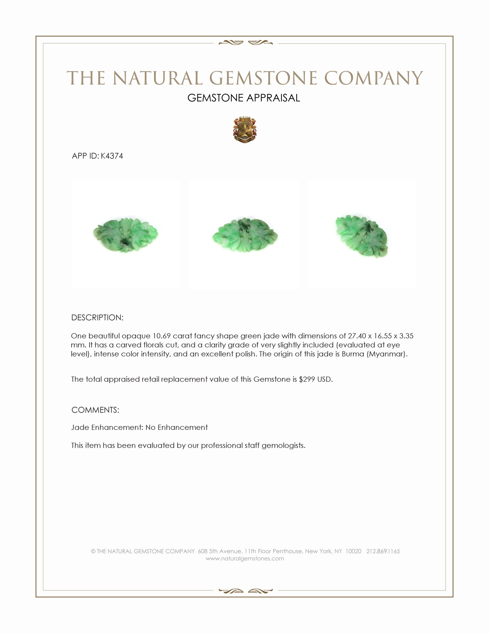 10.69 Ct. Green Jade from Burma (Myanmar)