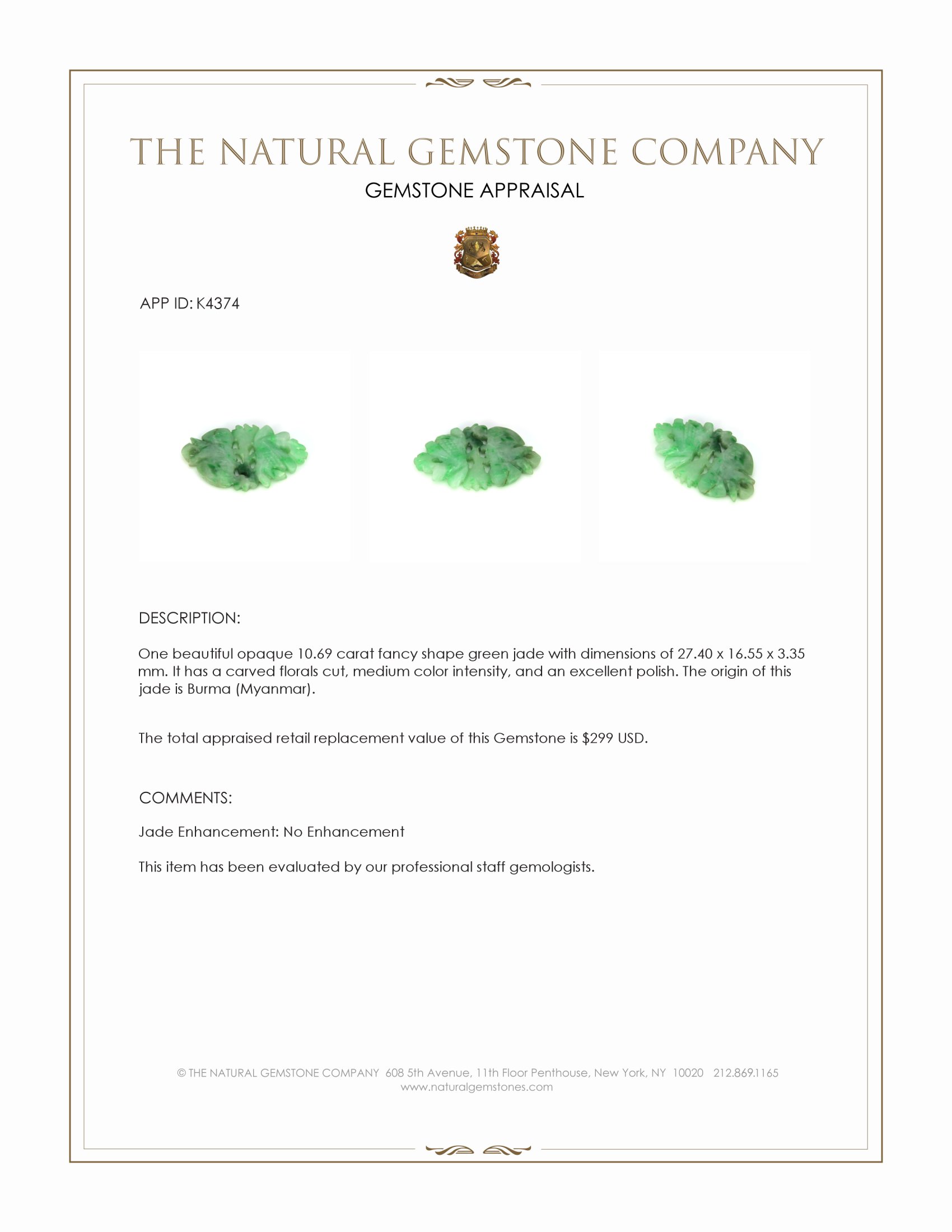 10.69 Ct. Green Jade from Burma (Myanmar)