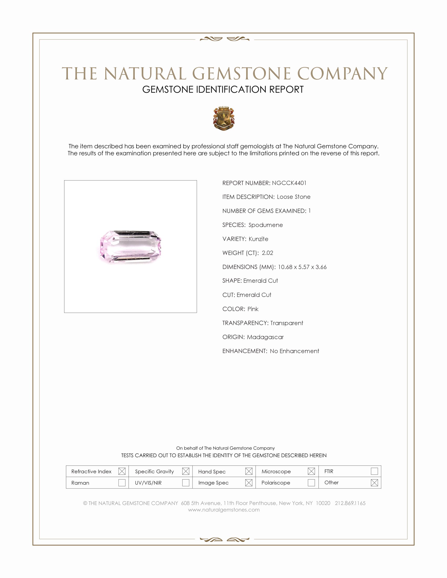 2.02 Ct. Kunzite from Madagascar