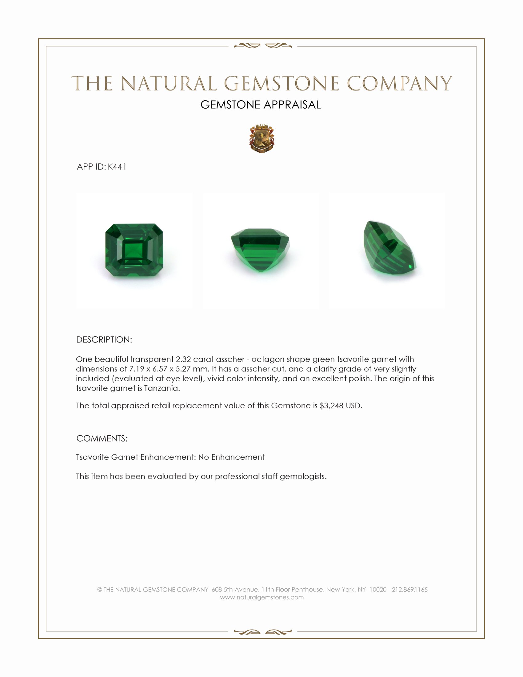 2.32 Ct. Tsavorite Garnet from Tanzania