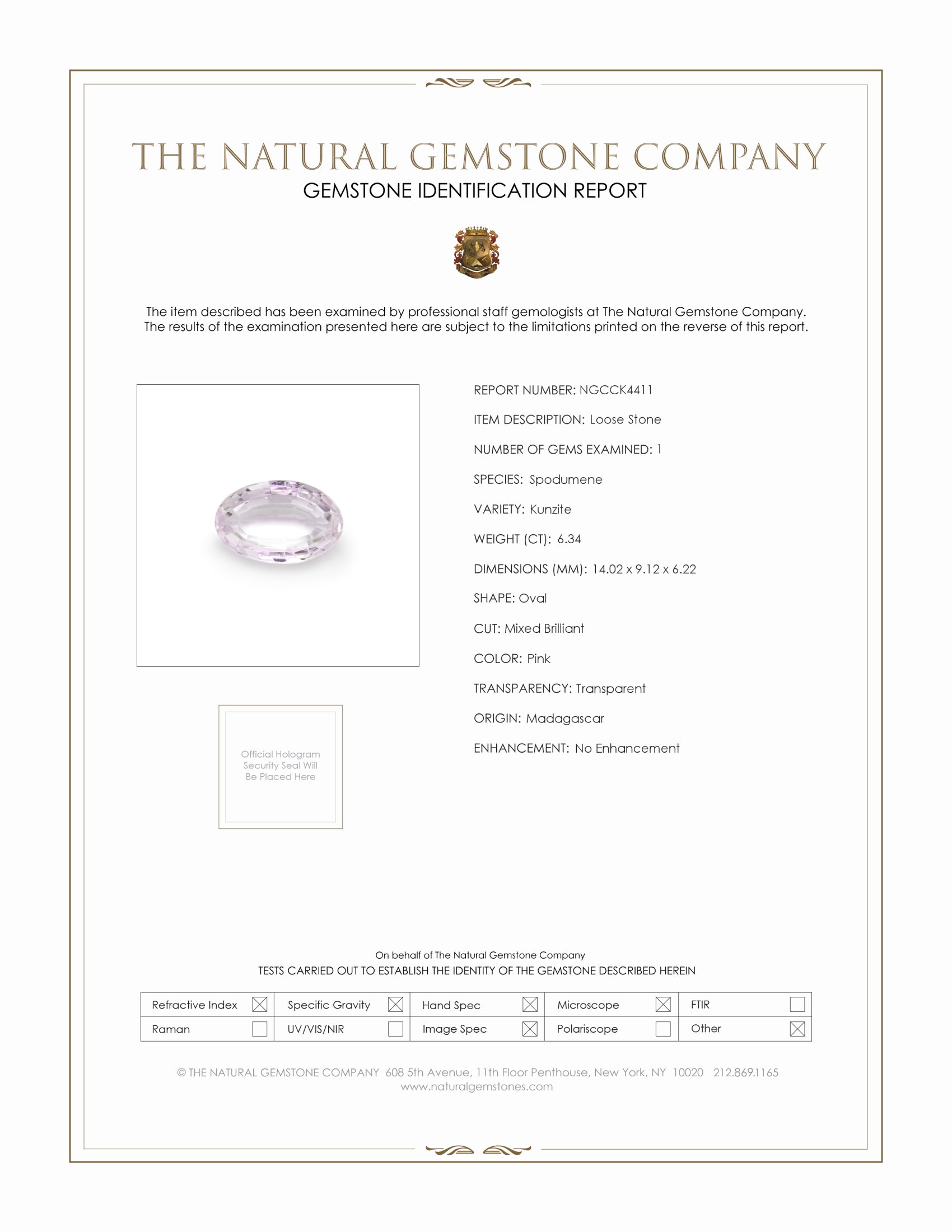 6.34 Ct. Kunzite from Madagascar