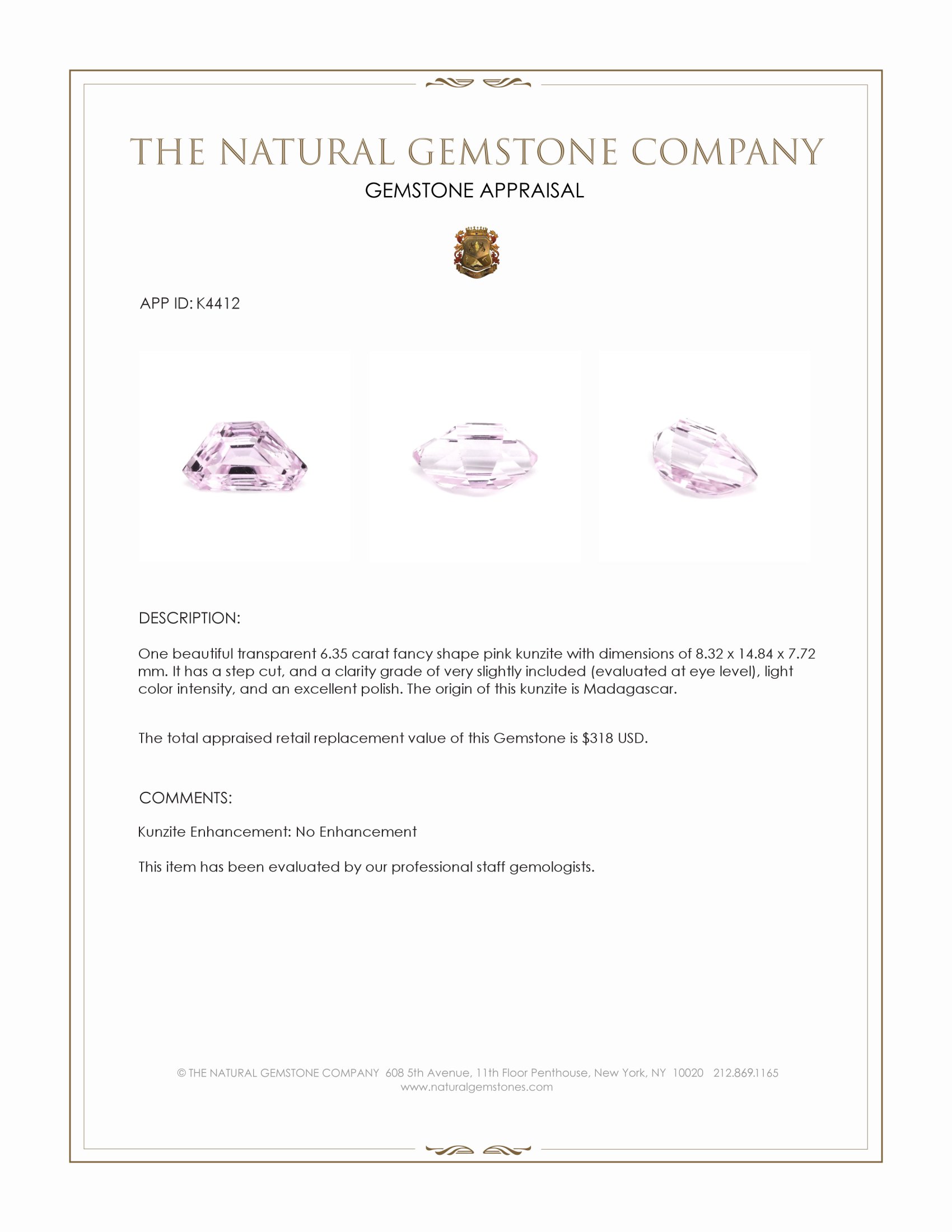 6.35 Ct. Pink Kunzite from Madagascar