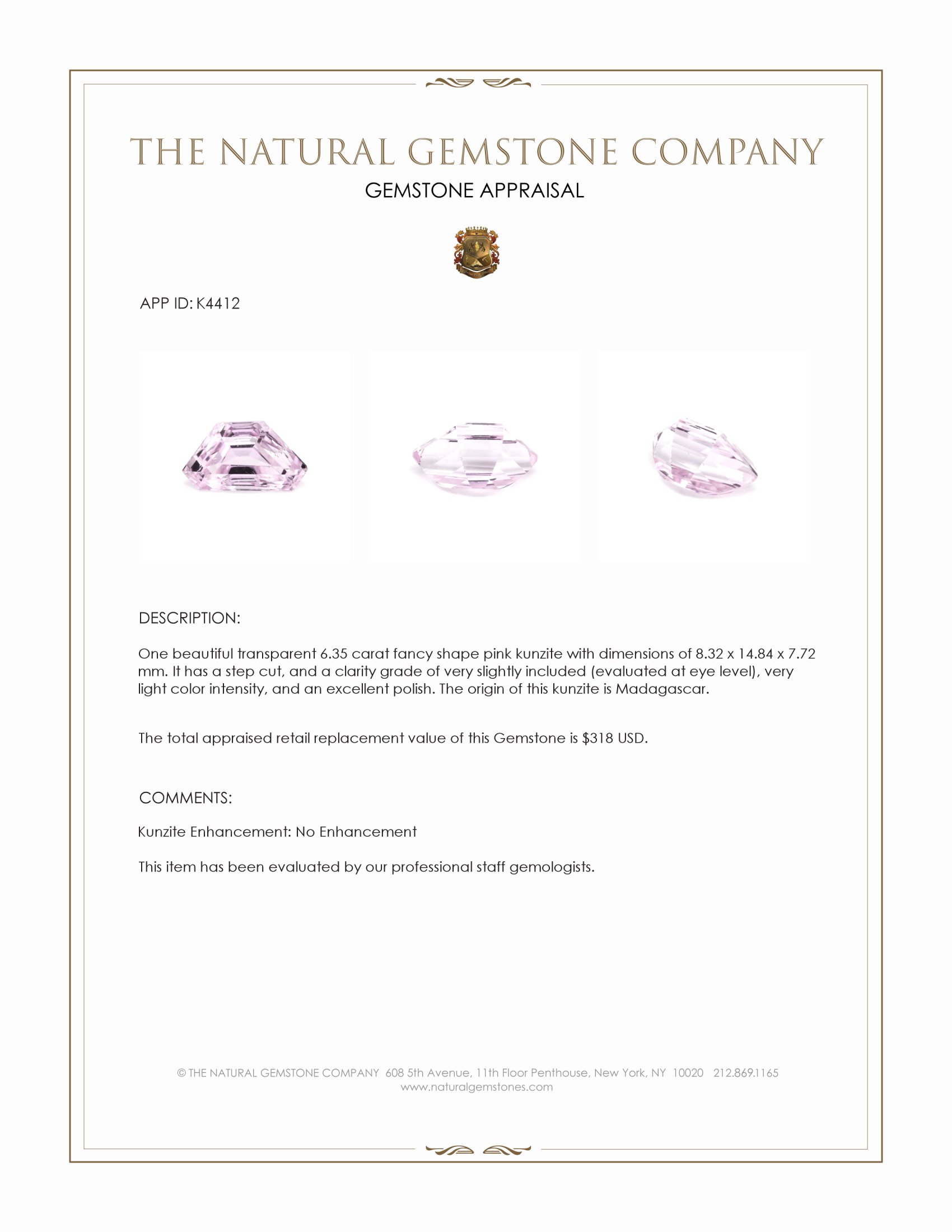 6.35 Ct. Kunzite from Madagascar