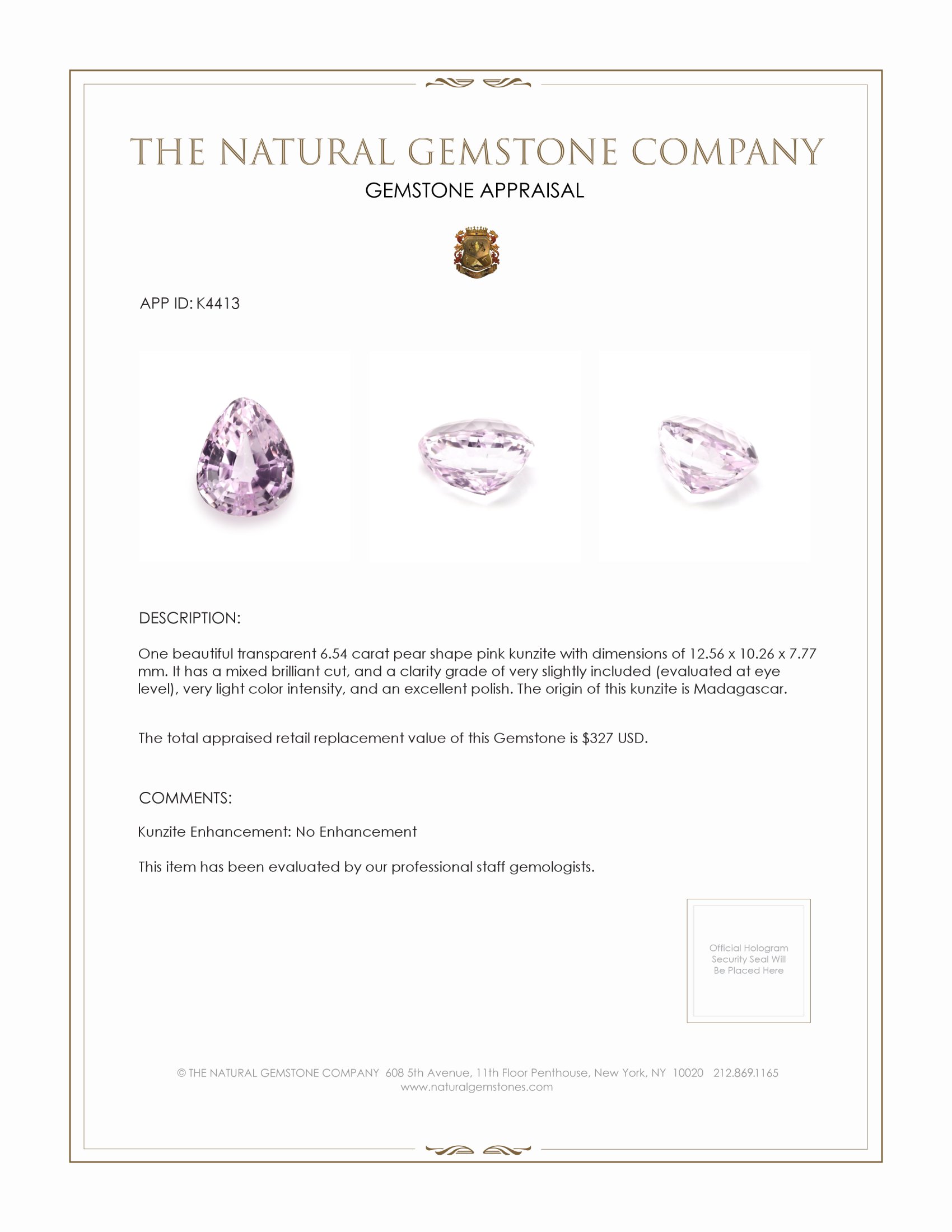 6.54 Ct. Kunzite from Madagascar