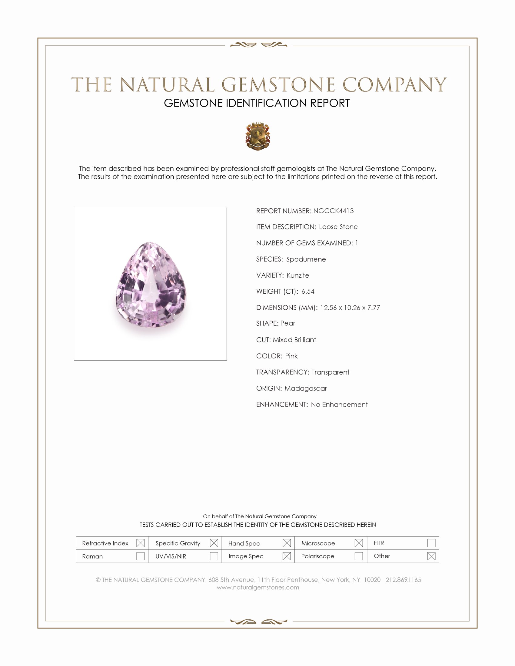6.54 Ct. Kunzite from Madagascar
