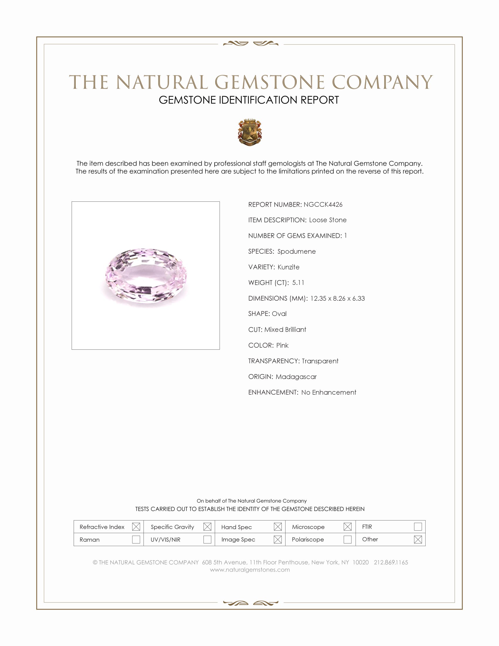 5.11 Ct. Kunzite from Madagascar