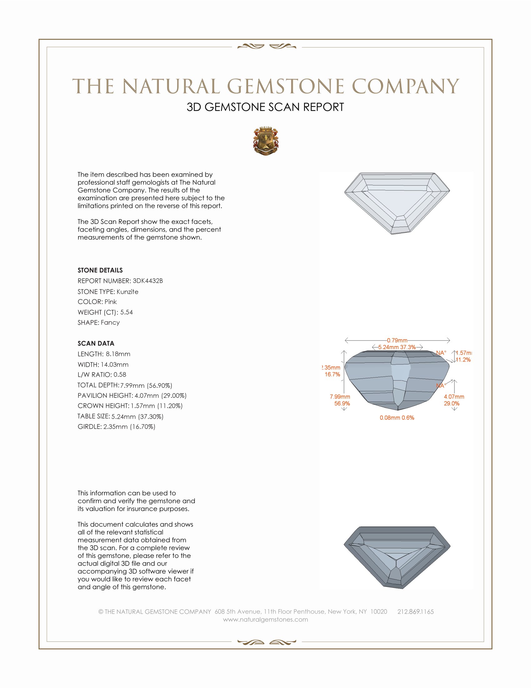 5.54 Ct. Kunzite from Madagascar
