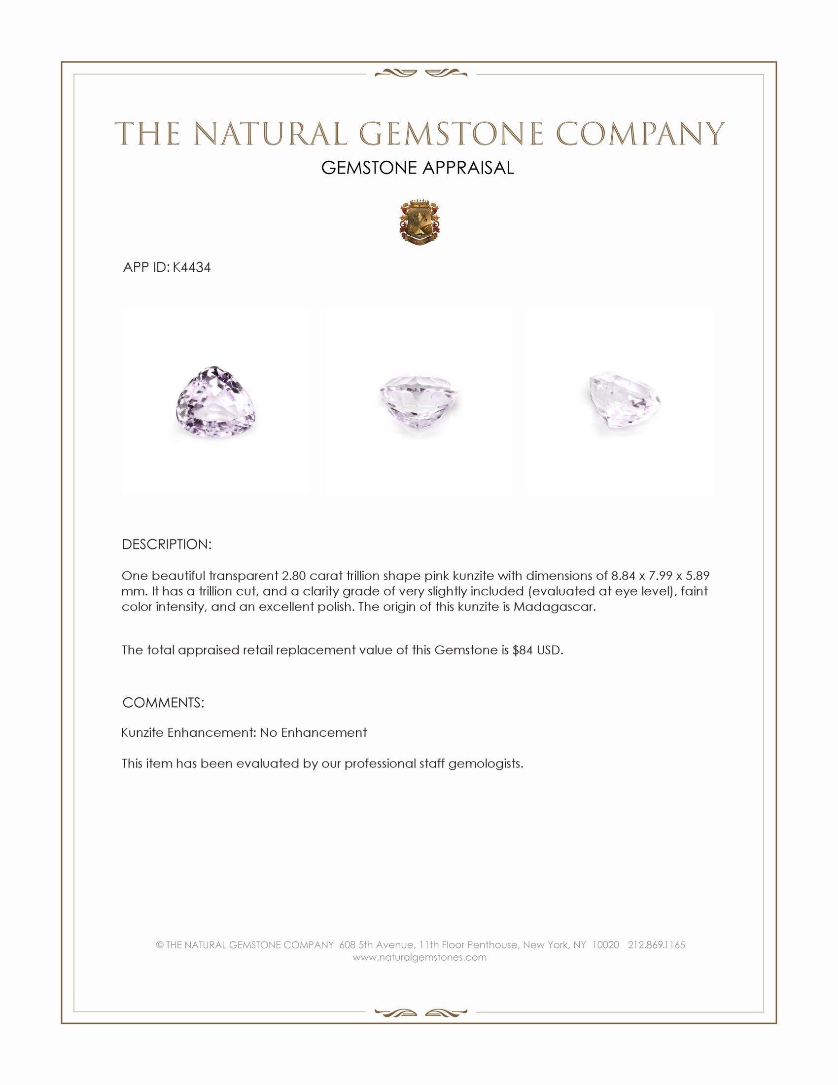 2.80 Ct. Kunzite from Madagascar