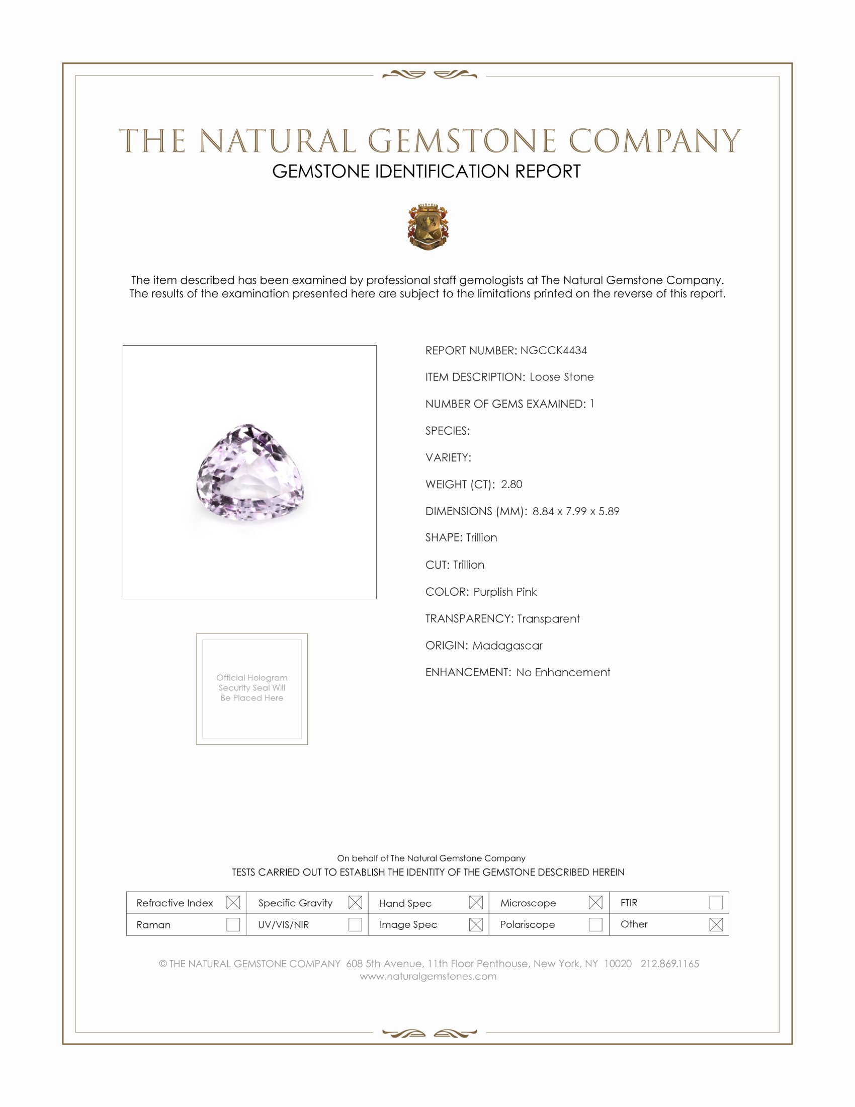 2.80 Ct. Purplish Pink Kunzite from Madagascar