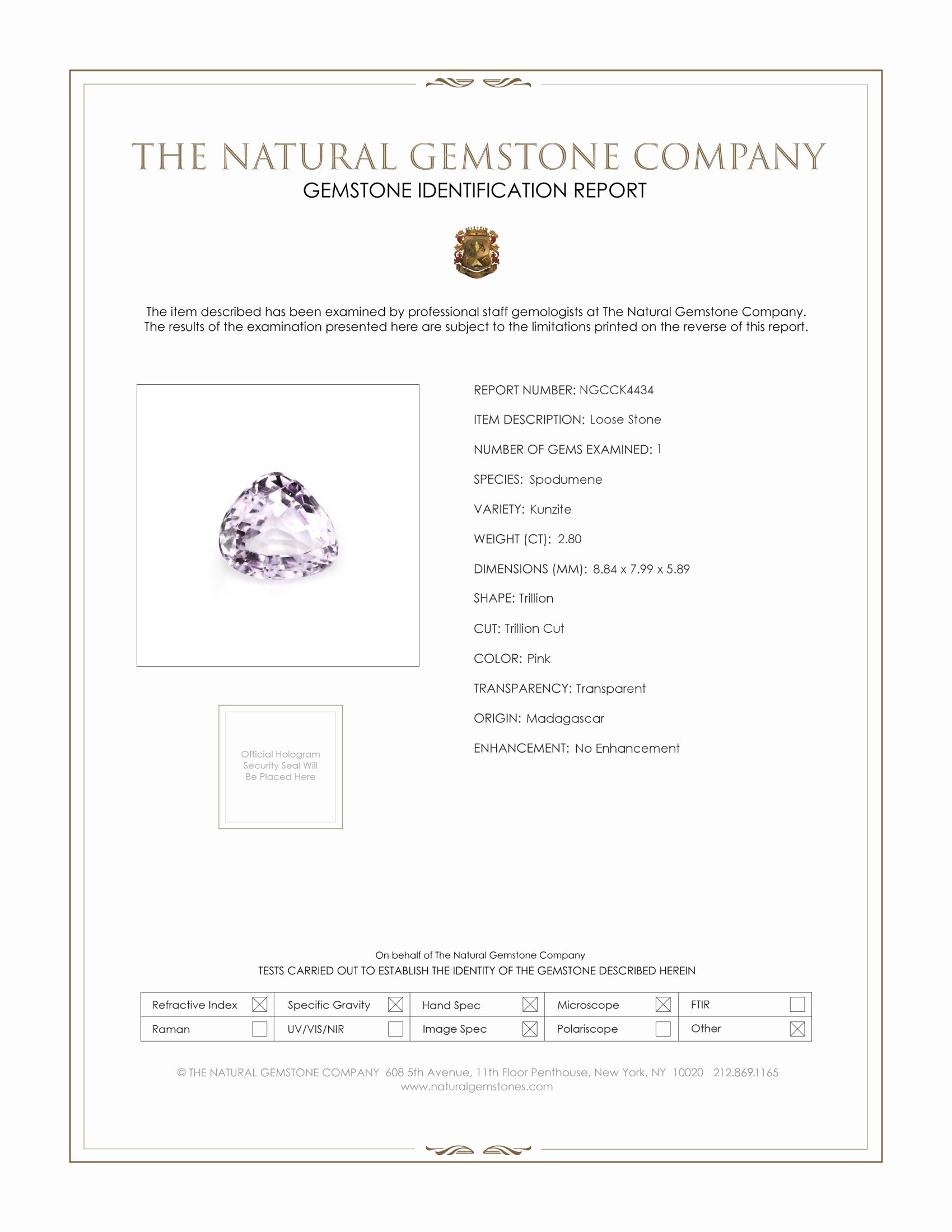 2.80 Ct. Kunzite from Madagascar