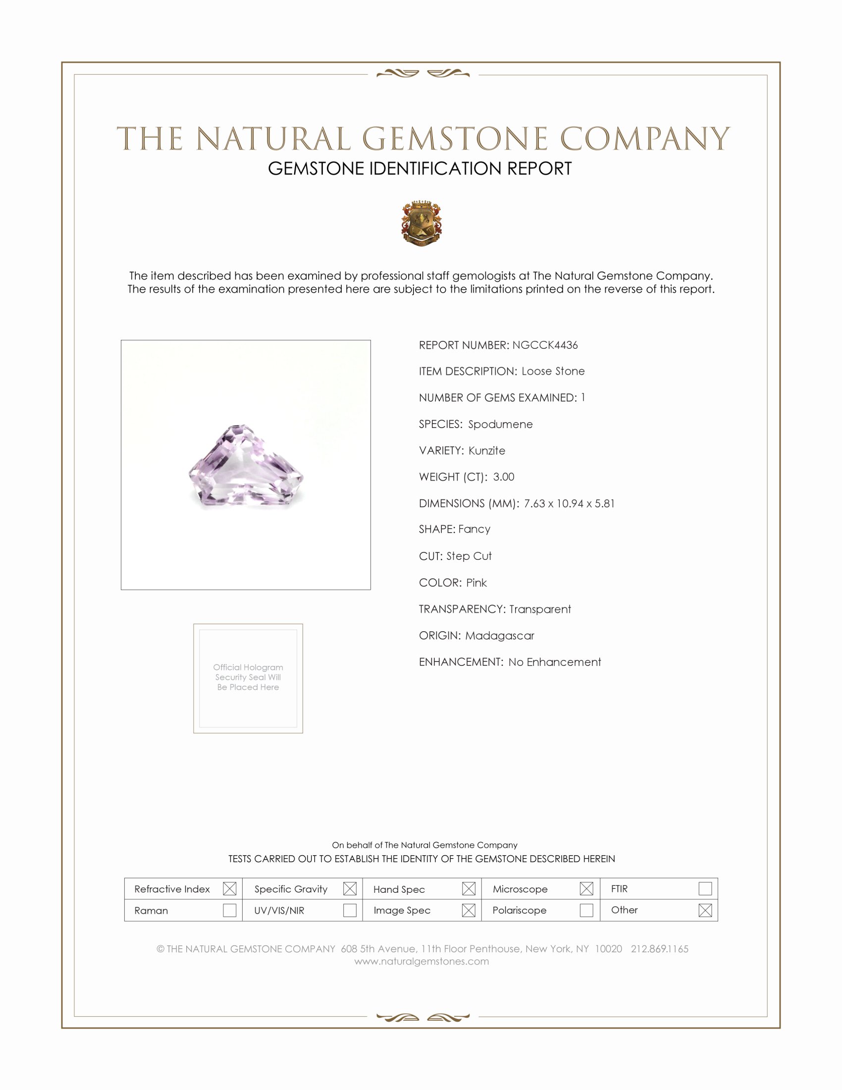 3.00 Ct. Pink Kunzite from Madagascar