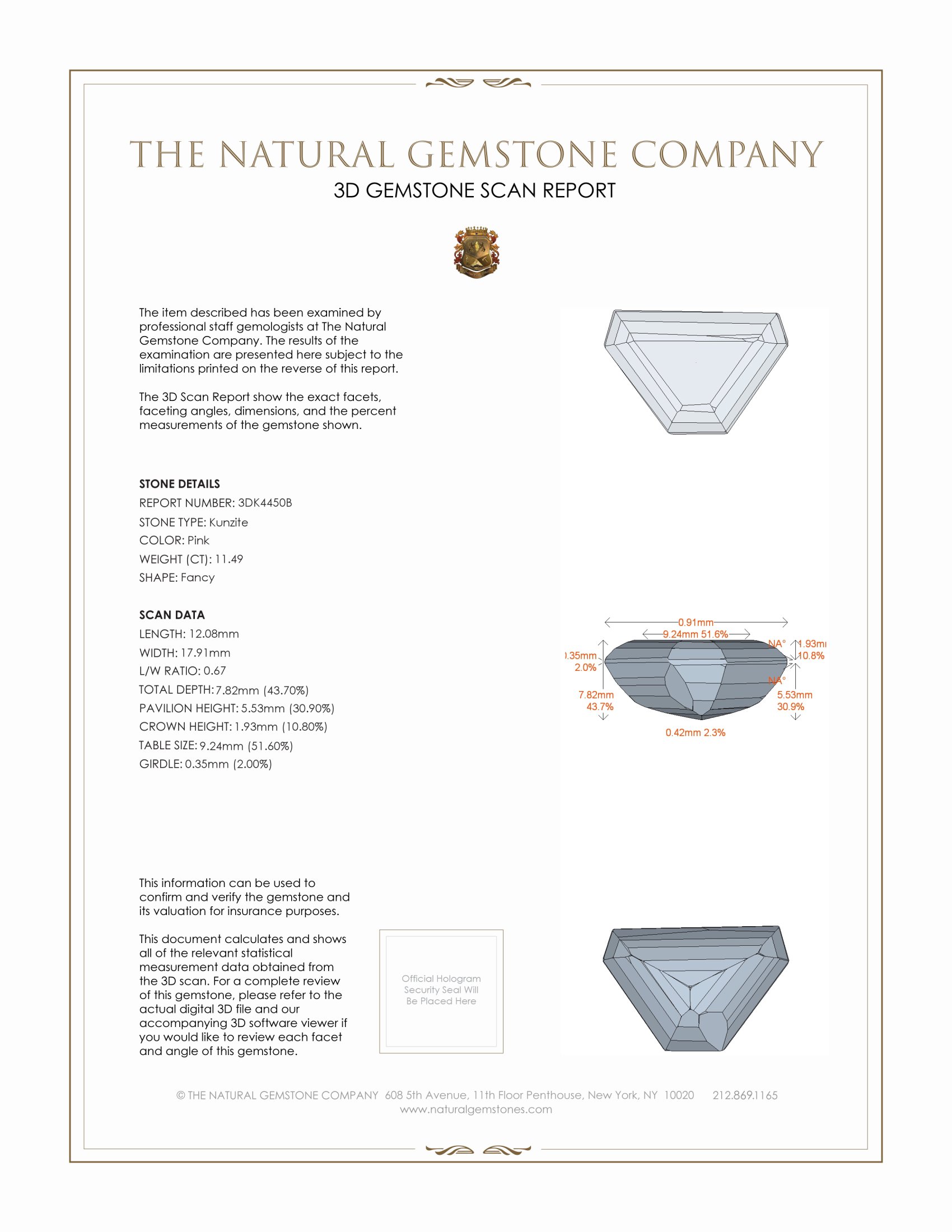 11.49 Ct. Kunzite from Madagascar