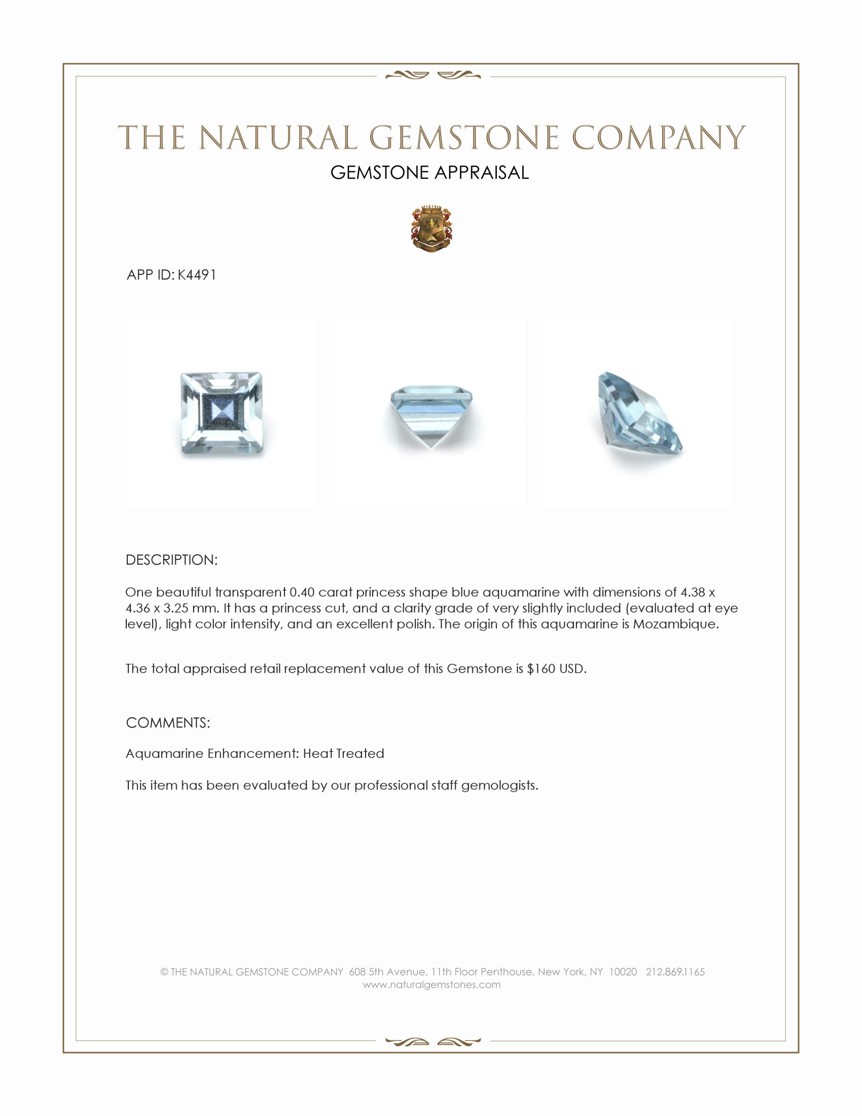 0.40 Ct. Blue Aquamarine from Mozambique