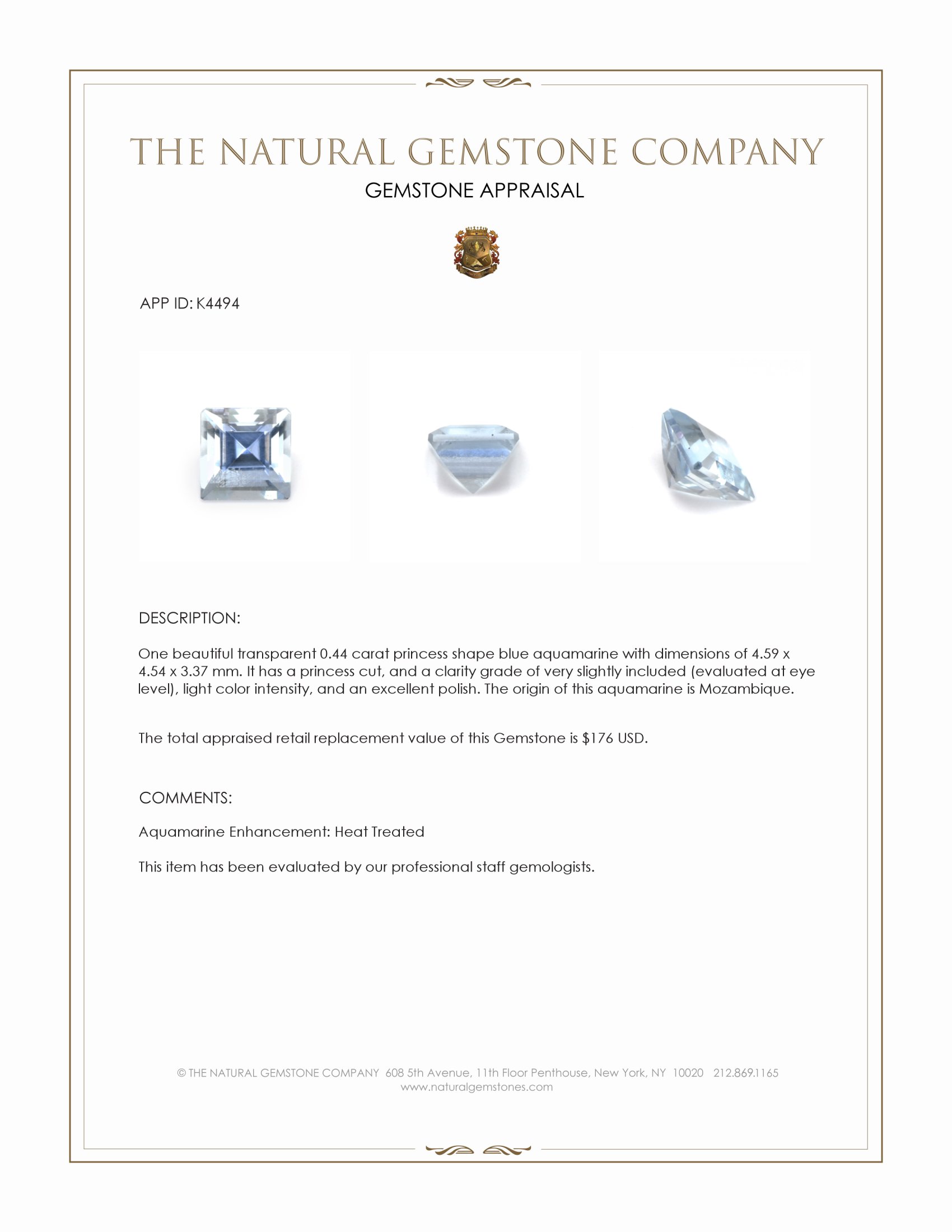 0.44 Ct. Blue Aquamarine from Mozambique