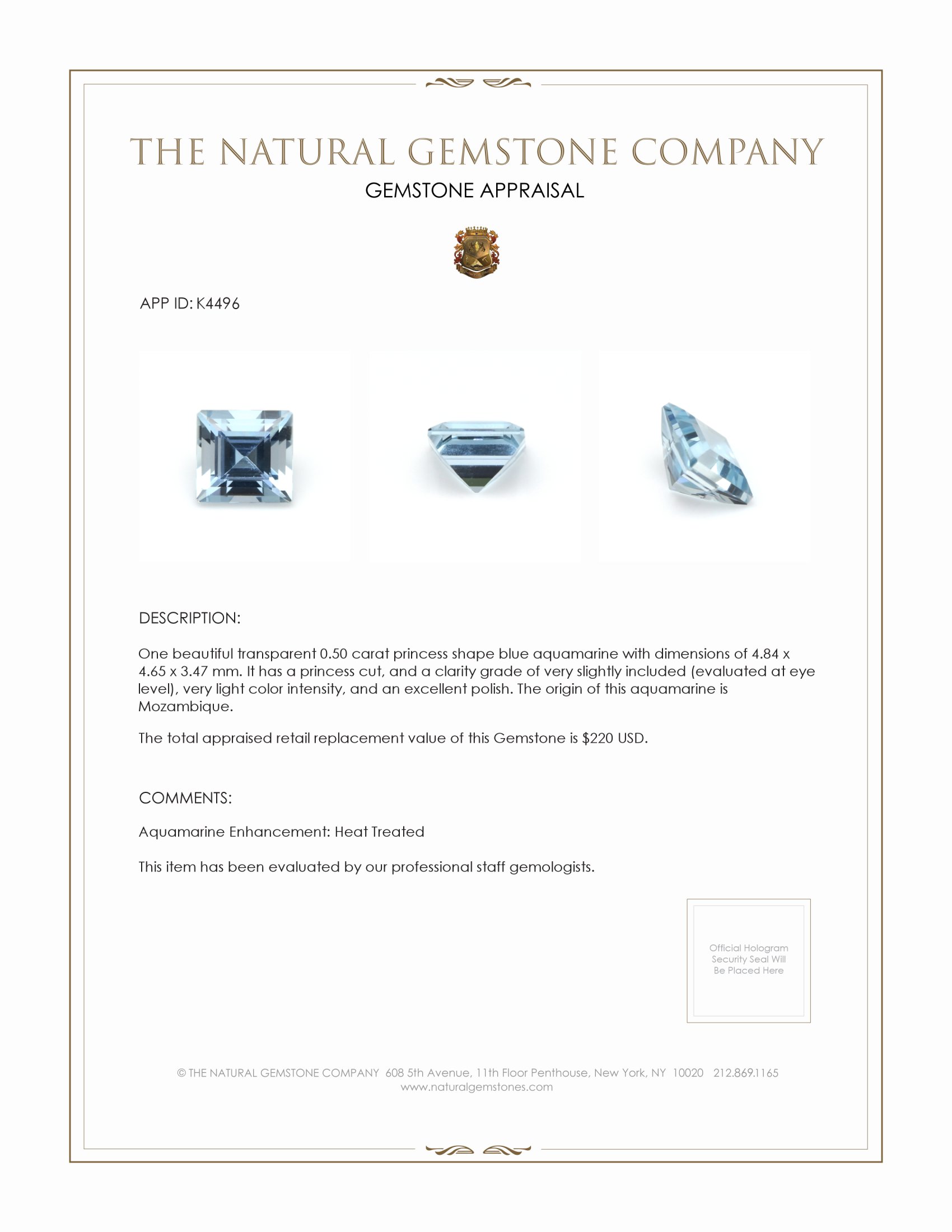0.50 Ct. Aquamarine from Mozambique