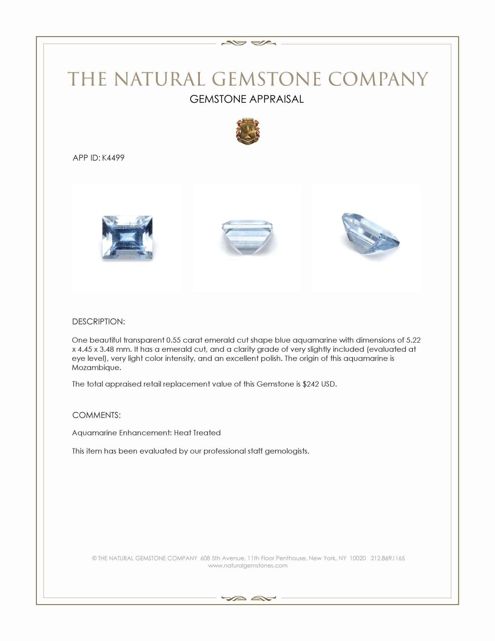 0.55 Ct. Aquamarine from Mozambique