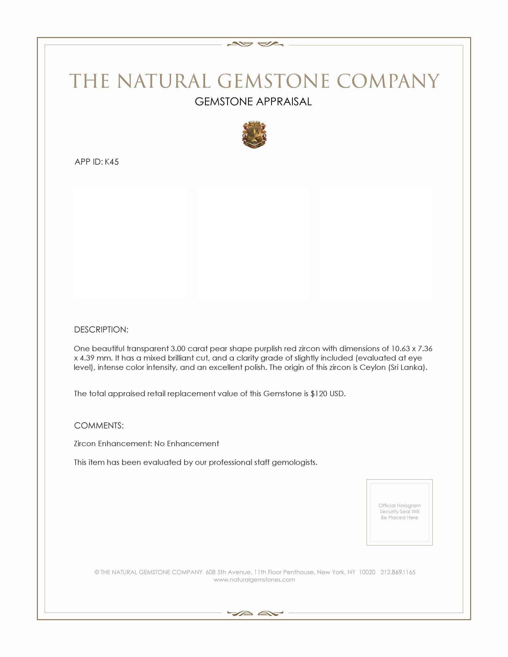 3.00 Ct. Zircon from Ceylon (Sri Lanka)