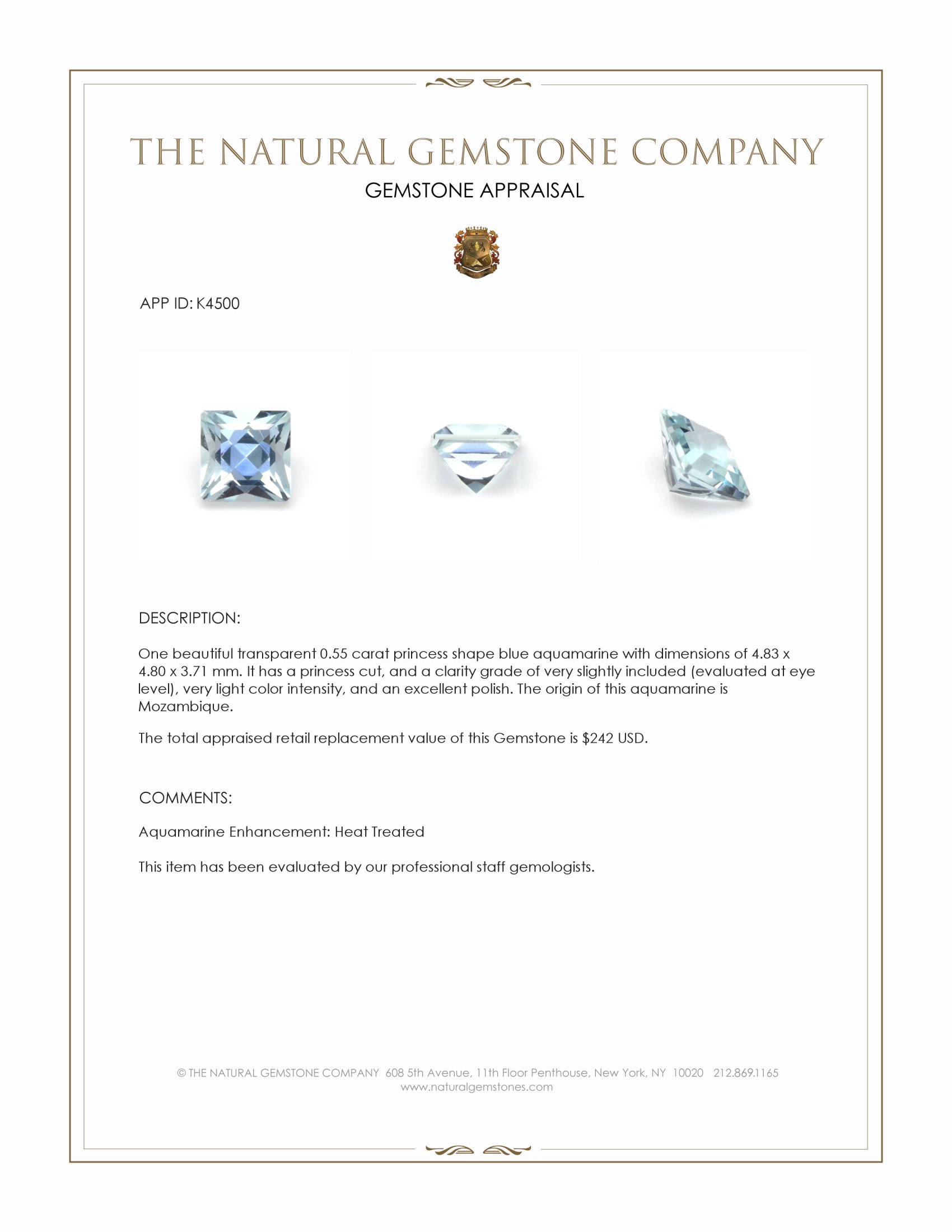 0.55 Ct. Aquamarine from Mozambique