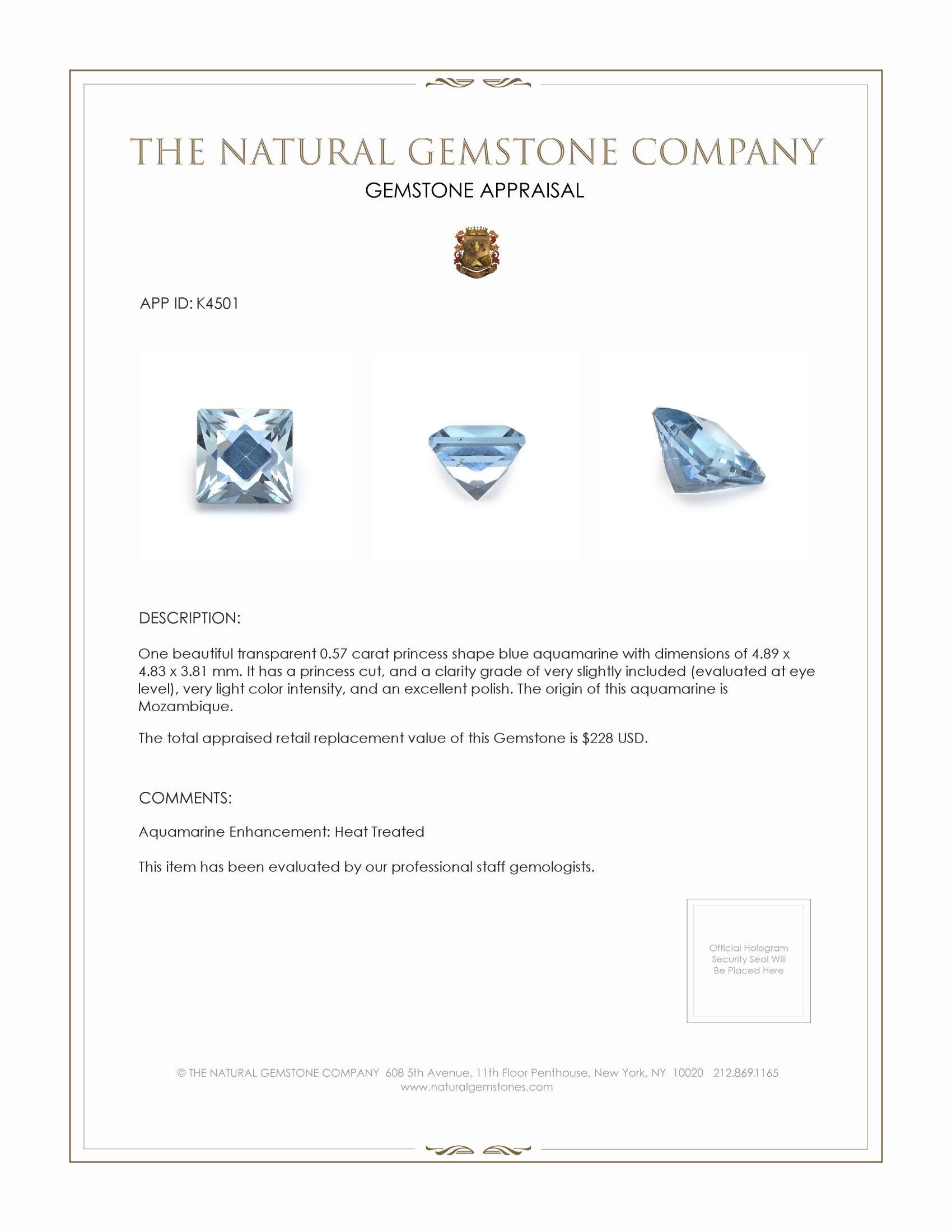 0.57 Ct. Aquamarine from Mozambique