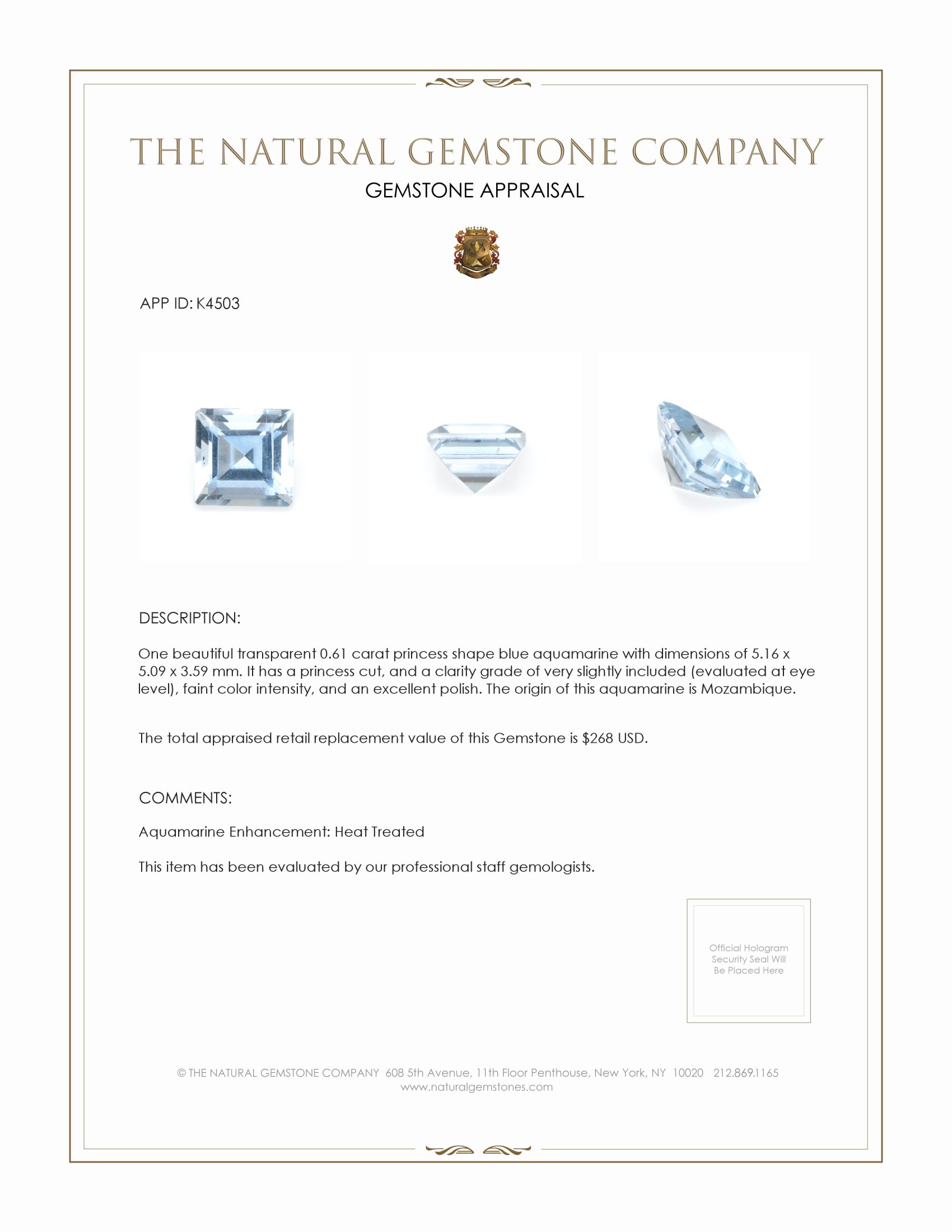 0.61 Ct. Aquamarine from Mozambique