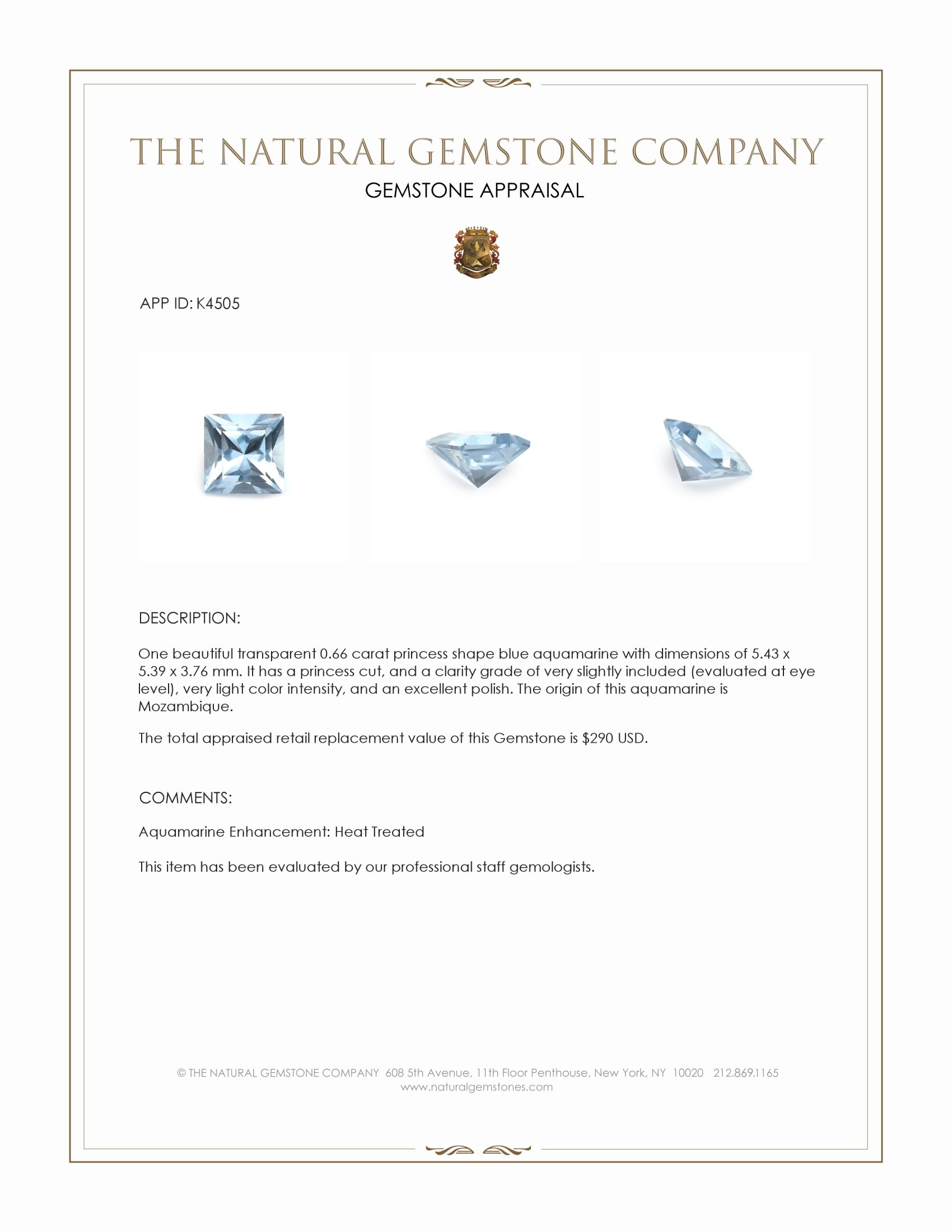 0.66 Ct. Aquamarine from Mozambique