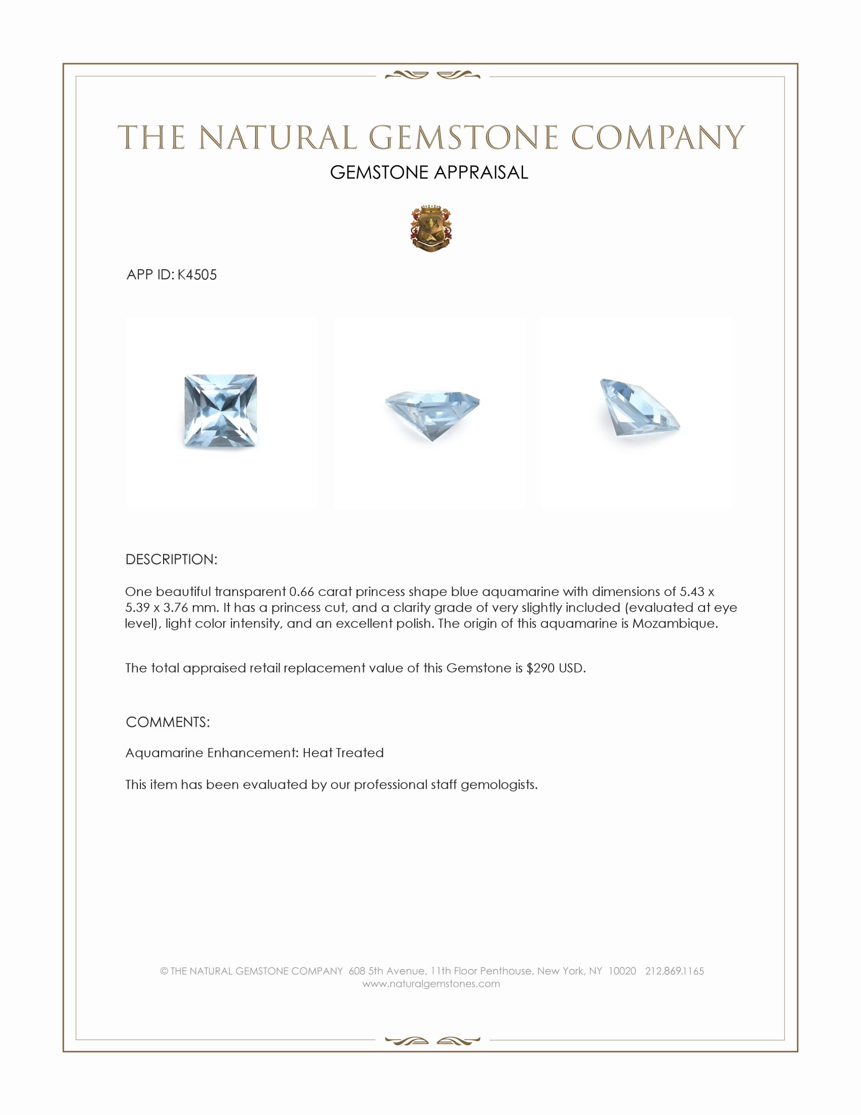 0.66 Ct. Aquamarine from Mozambique