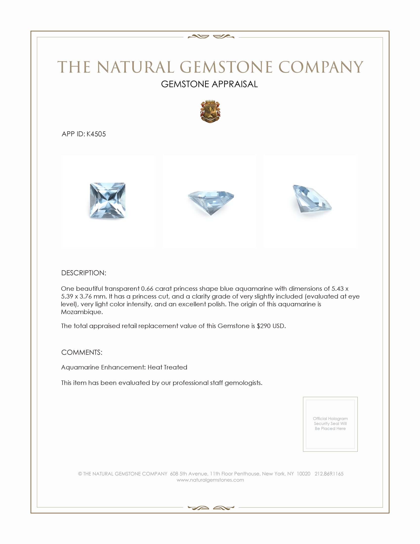 0.66 Ct. Aquamarine from Mozambique