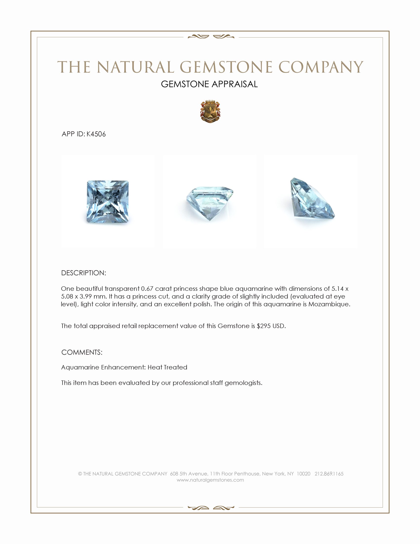 0.67 Ct. Blue Aquamarine from Mozambique