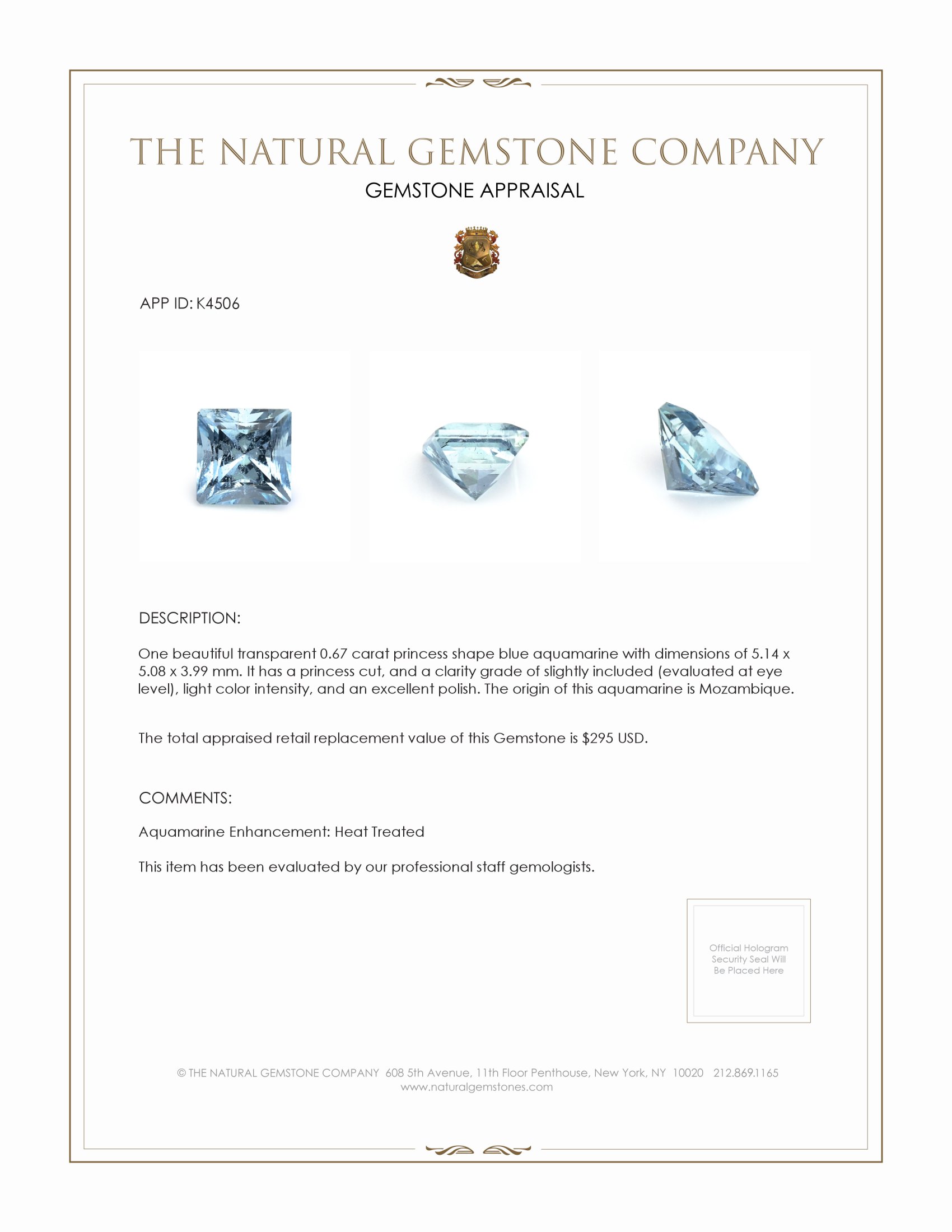 0.67 Ct. Aquamarine from Mozambique