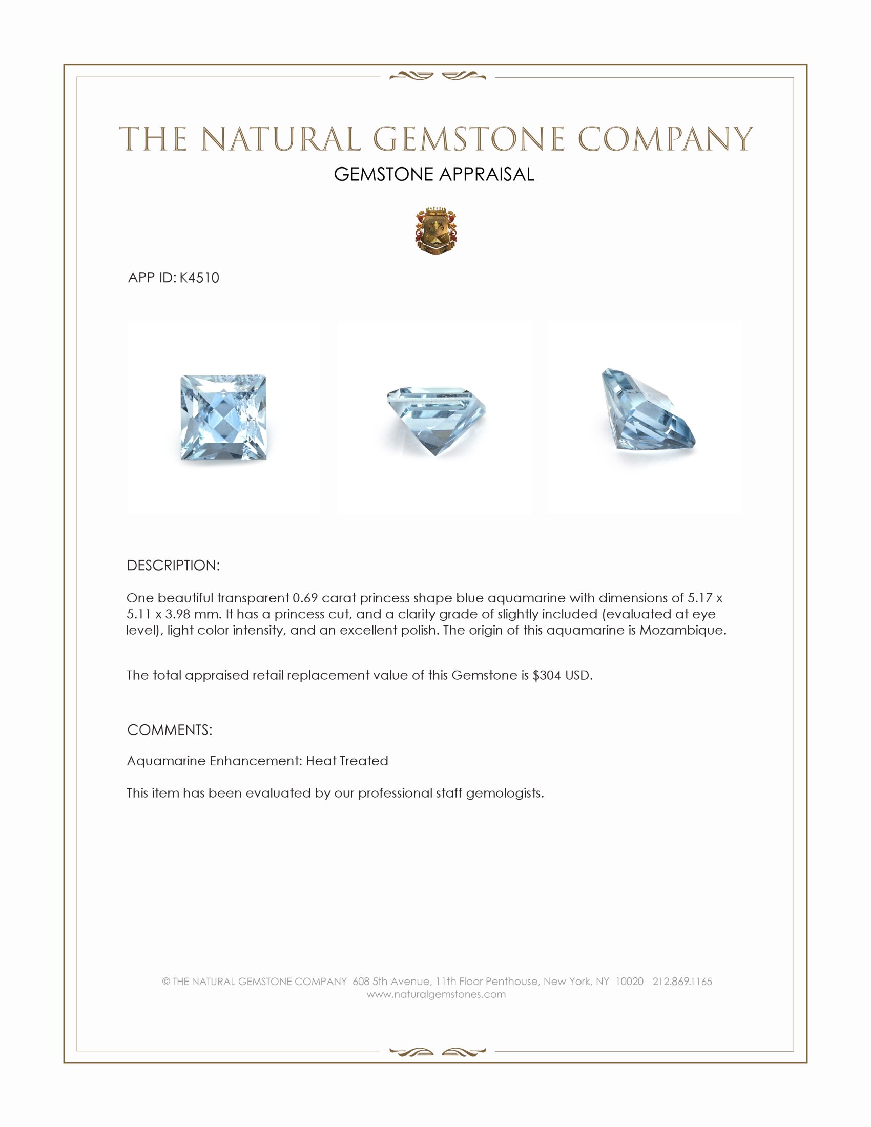 0.69 Ct. Aquamarine from Mozambique