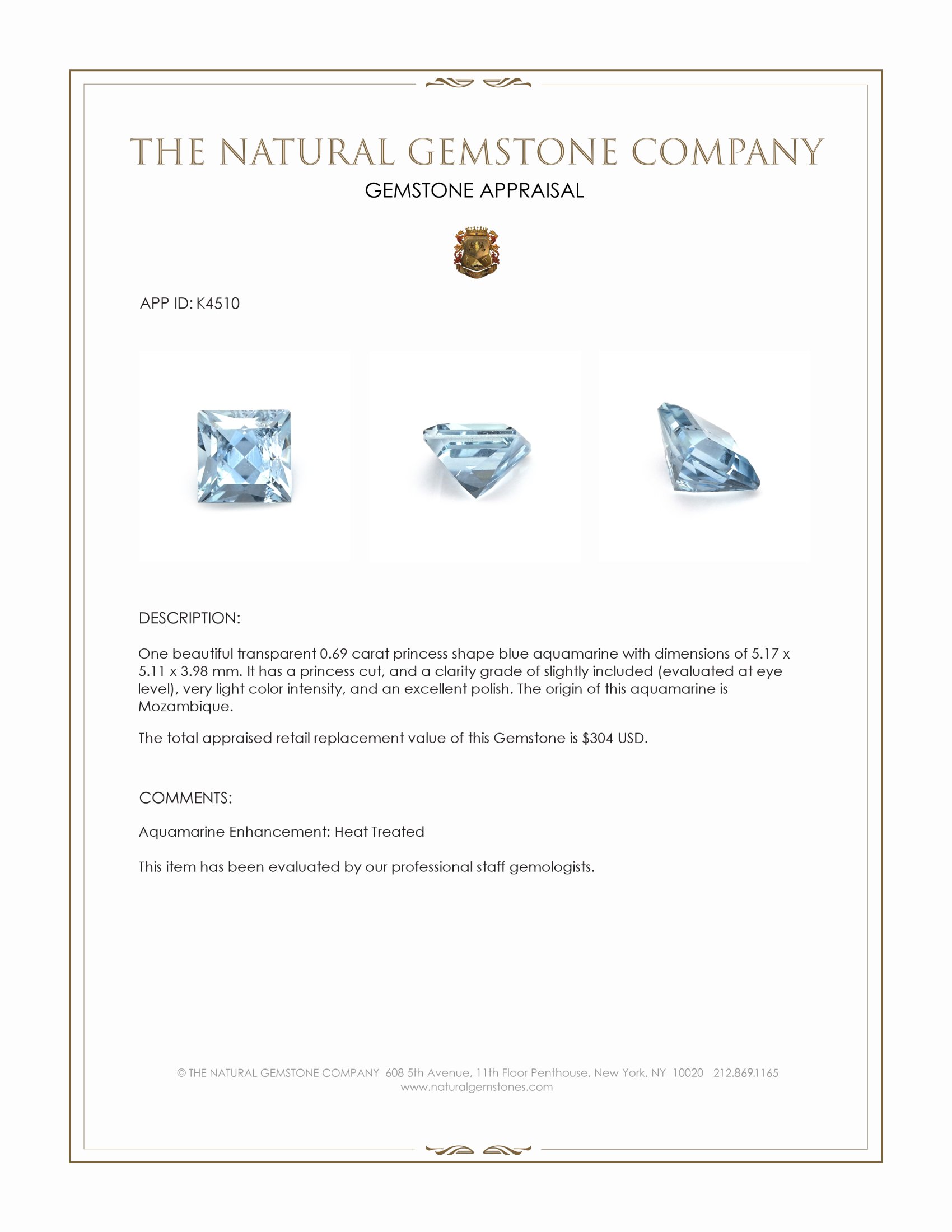 0.69 Ct. Aquamarine from Mozambique