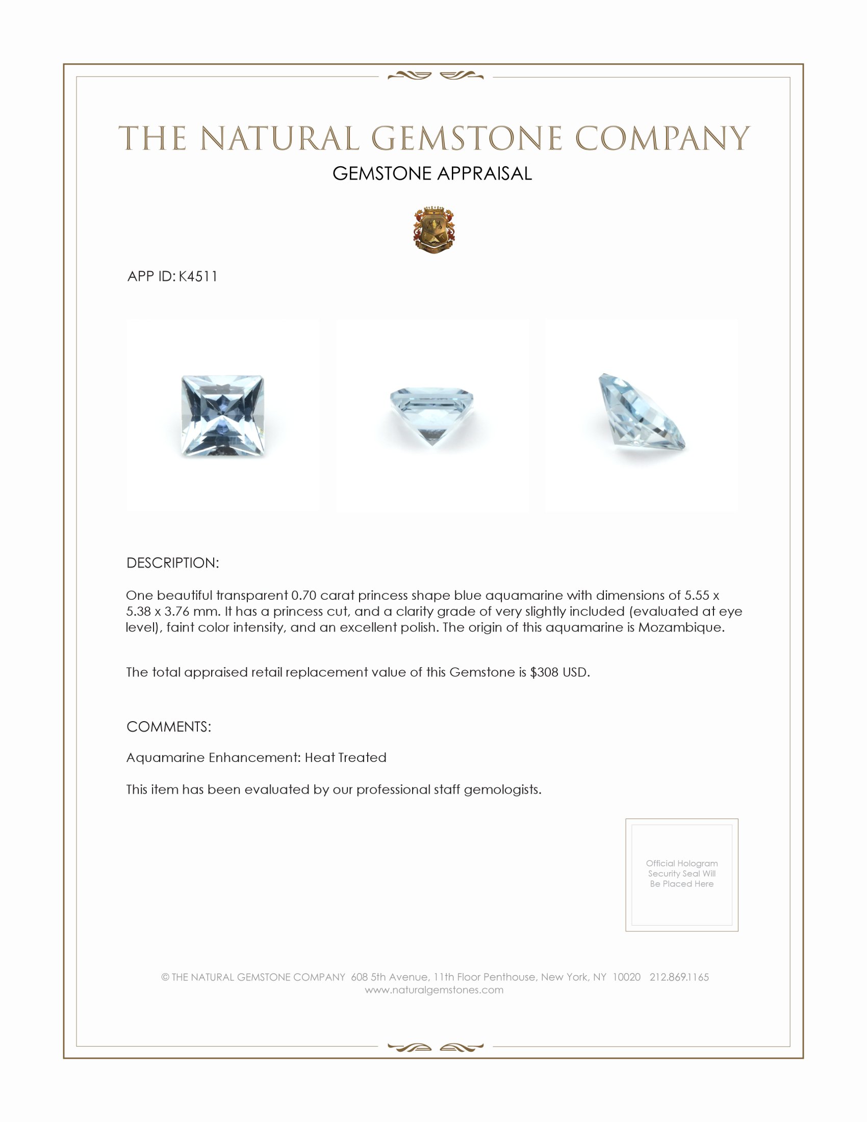 0.70 Ct. Aquamarine from Mozambique
