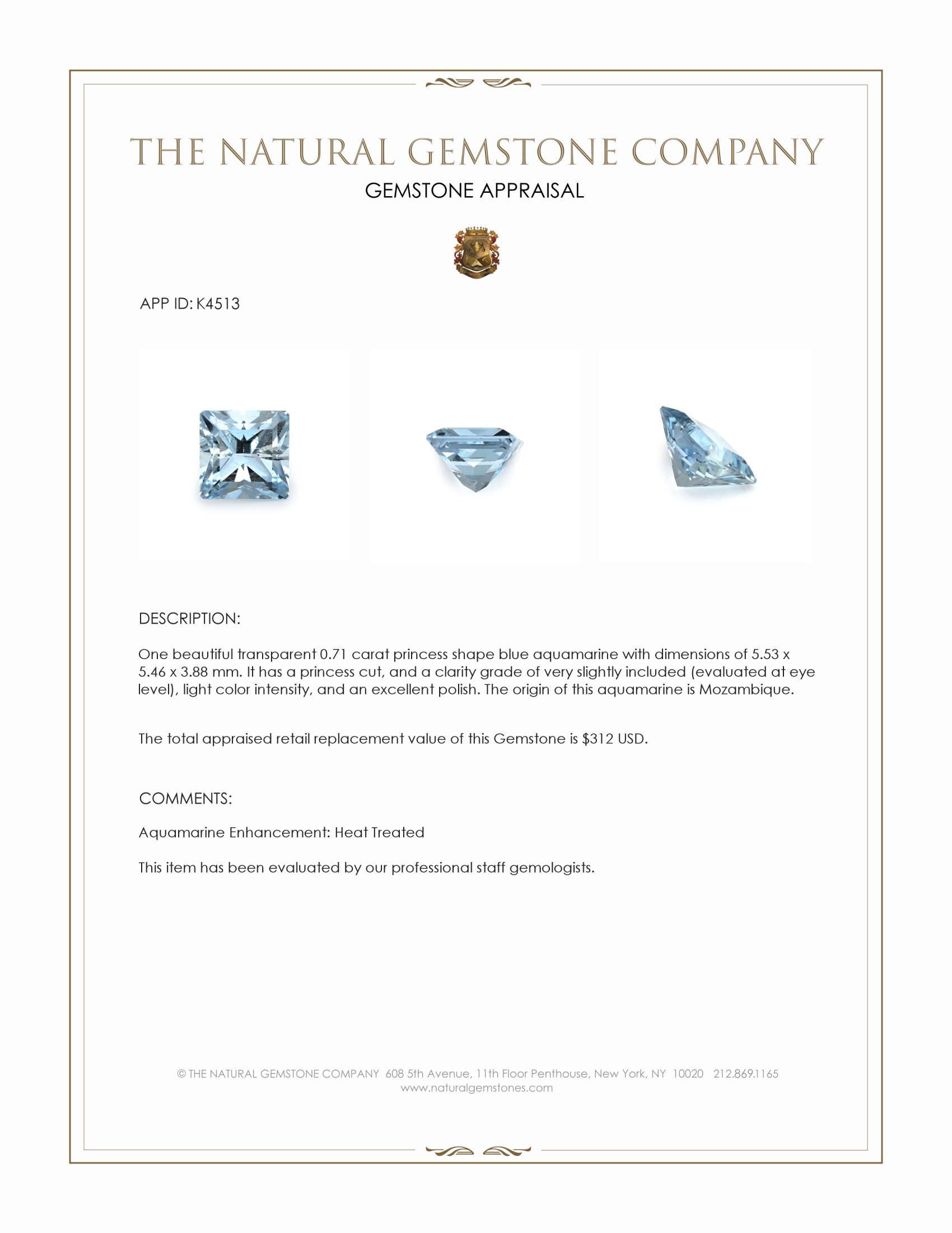 0.71 Ct. Aquamarine from Mozambique