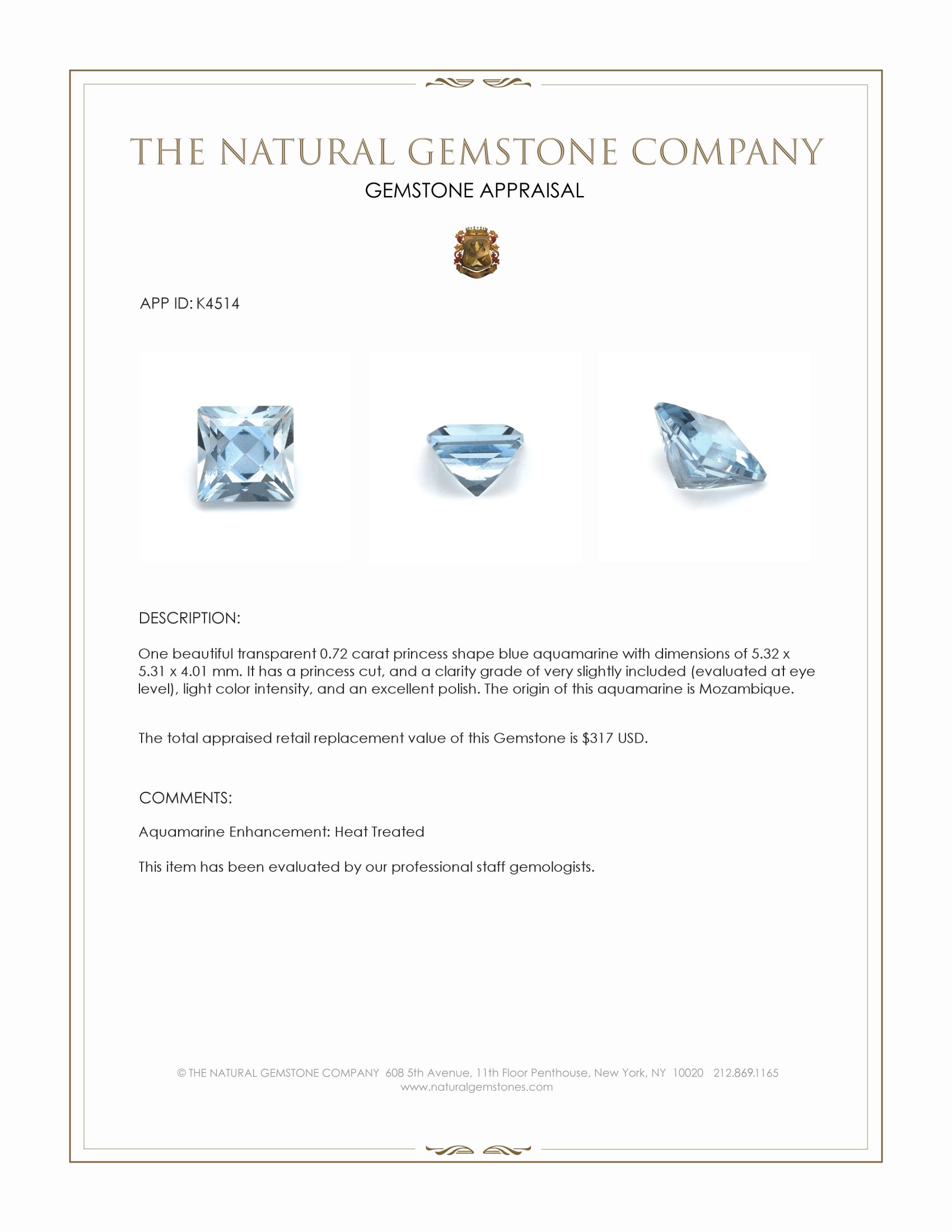 0.72 Ct. Aquamarine from Mozambique