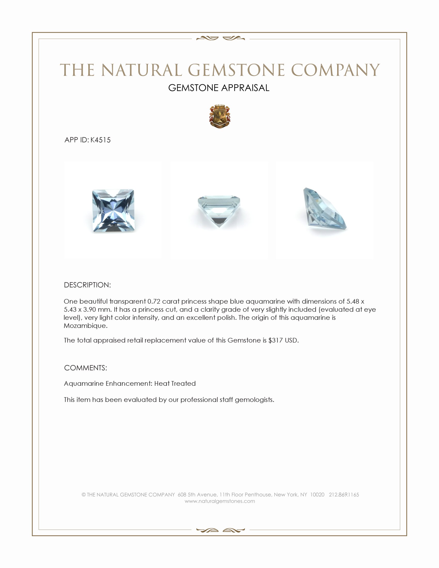 0.72 Ct. Aquamarine from Mozambique