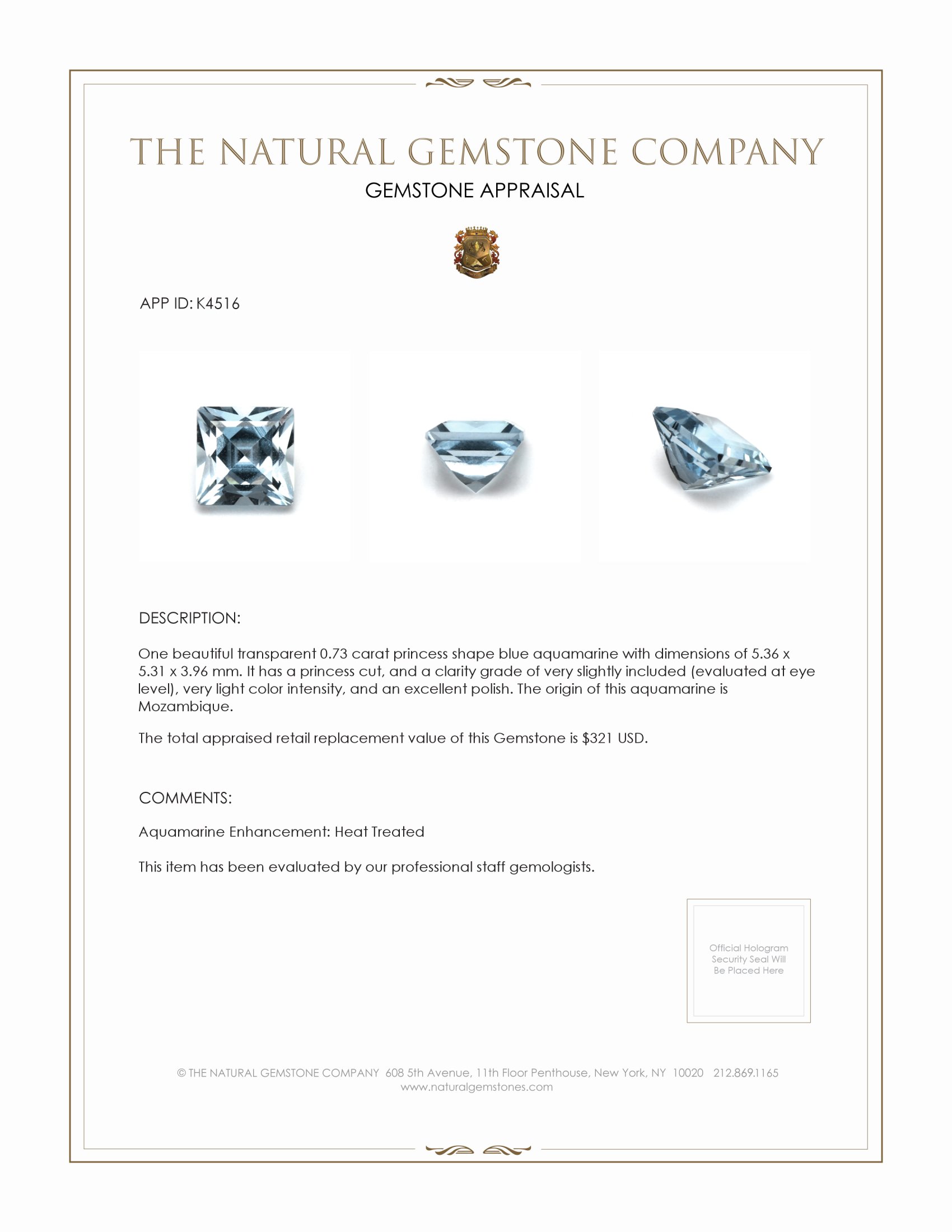 0.73 Ct. Aquamarine from Mozambique