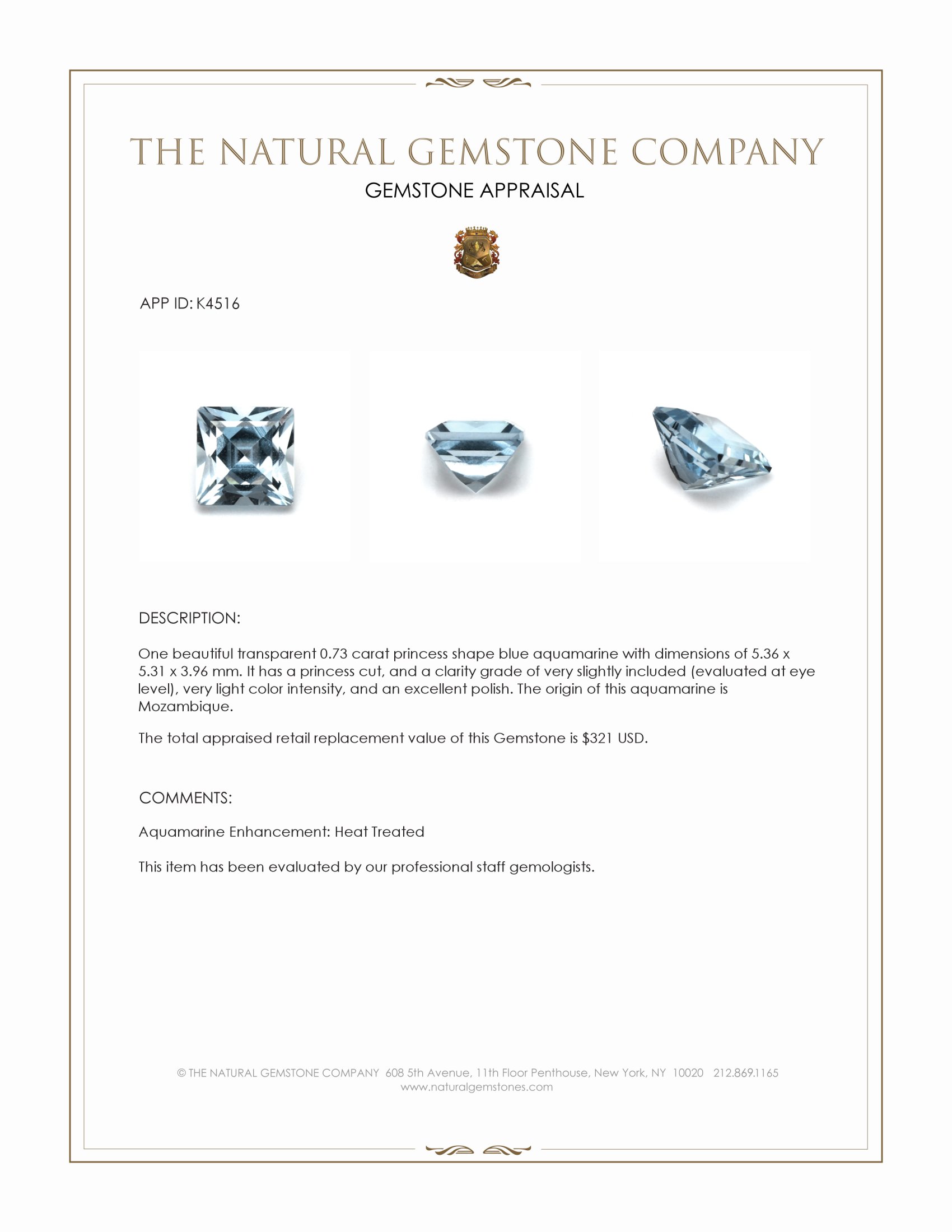 0.73 Ct. Aquamarine from Mozambique