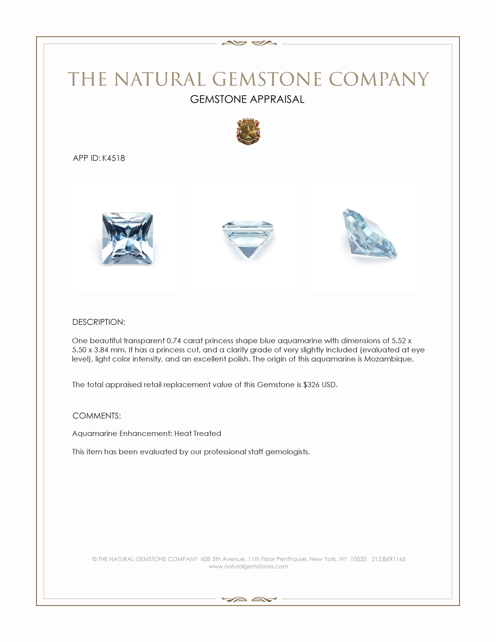 0.74 Ct. Aquamarine from Mozambique