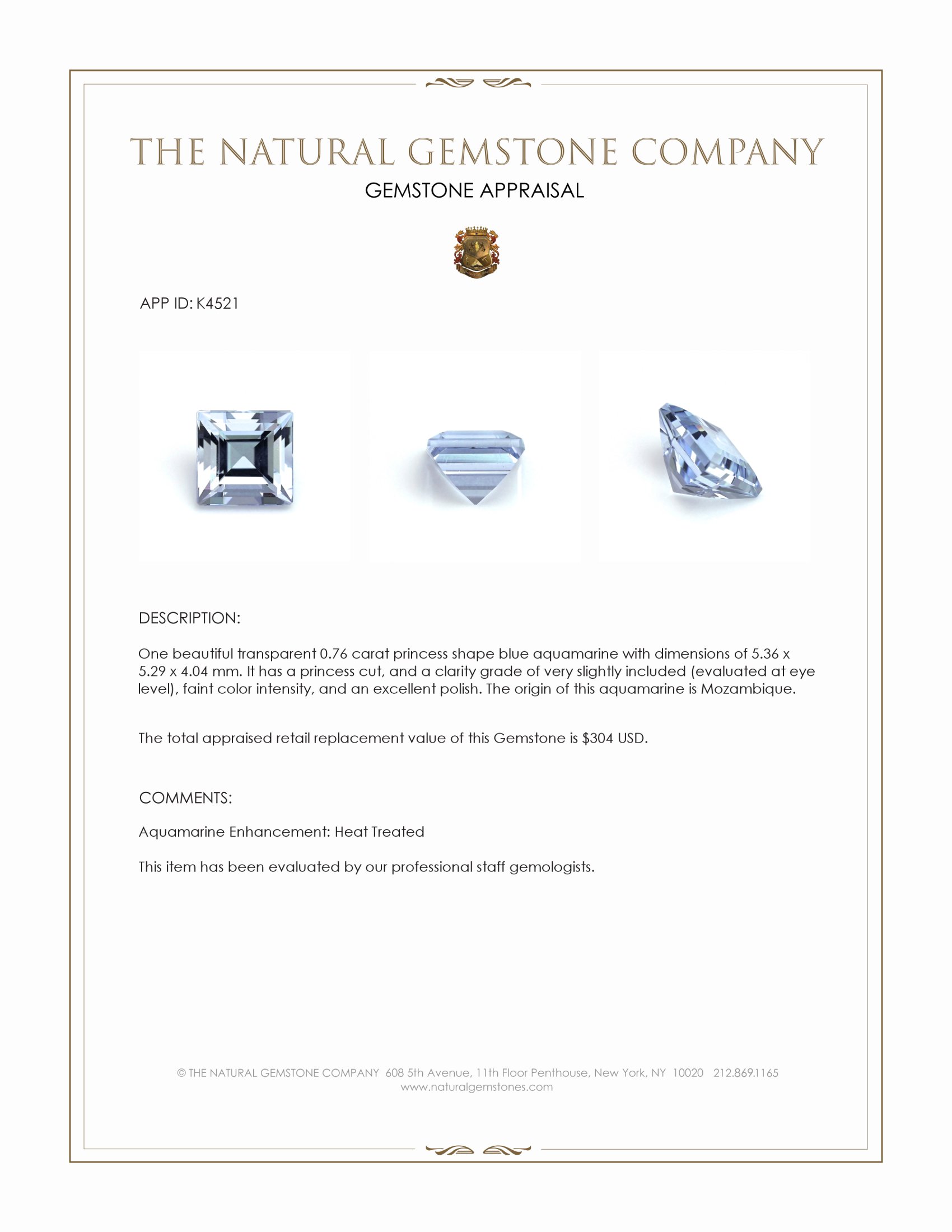 0.76 Ct. Aquamarine from Mozambique