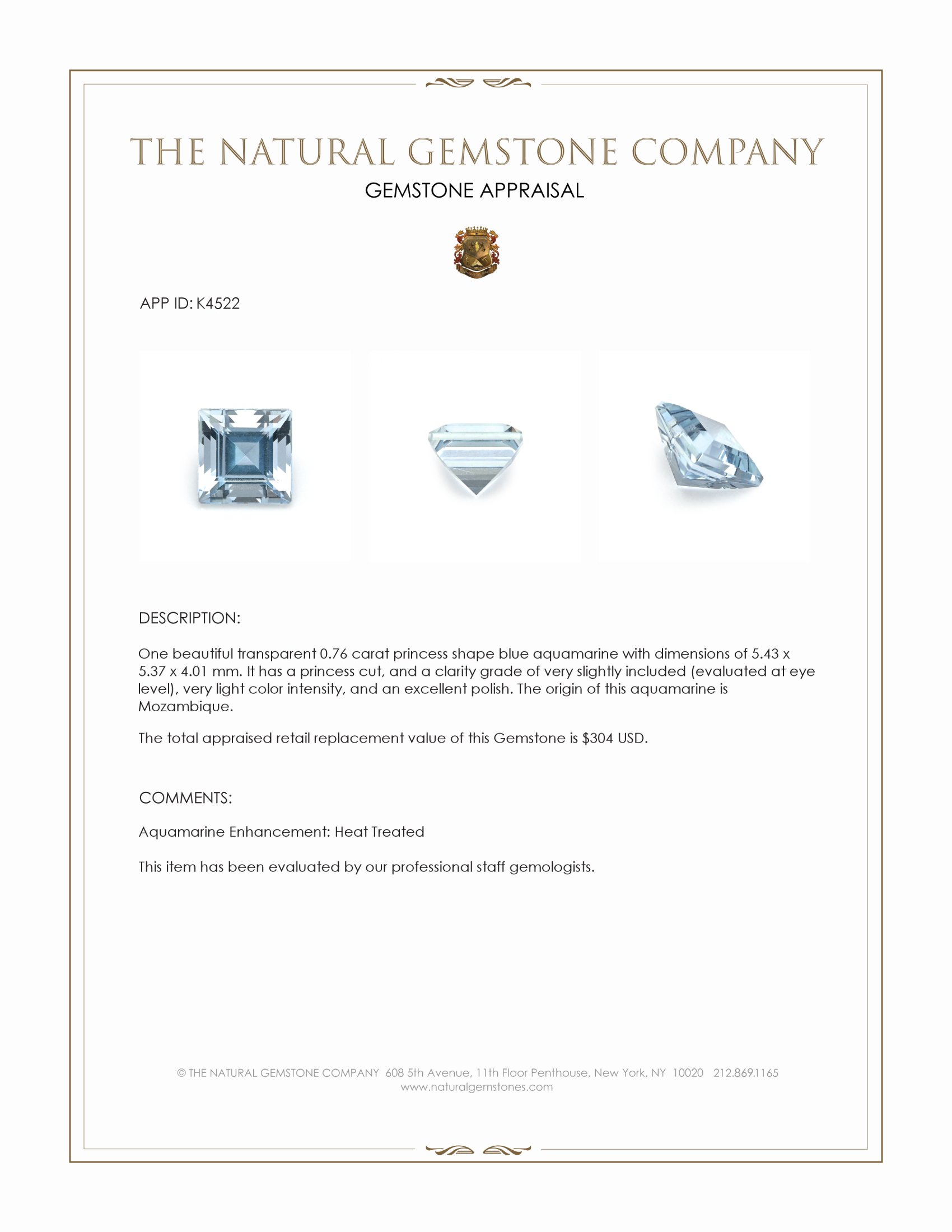 0.76 Ct. Aquamarine from Mozambique